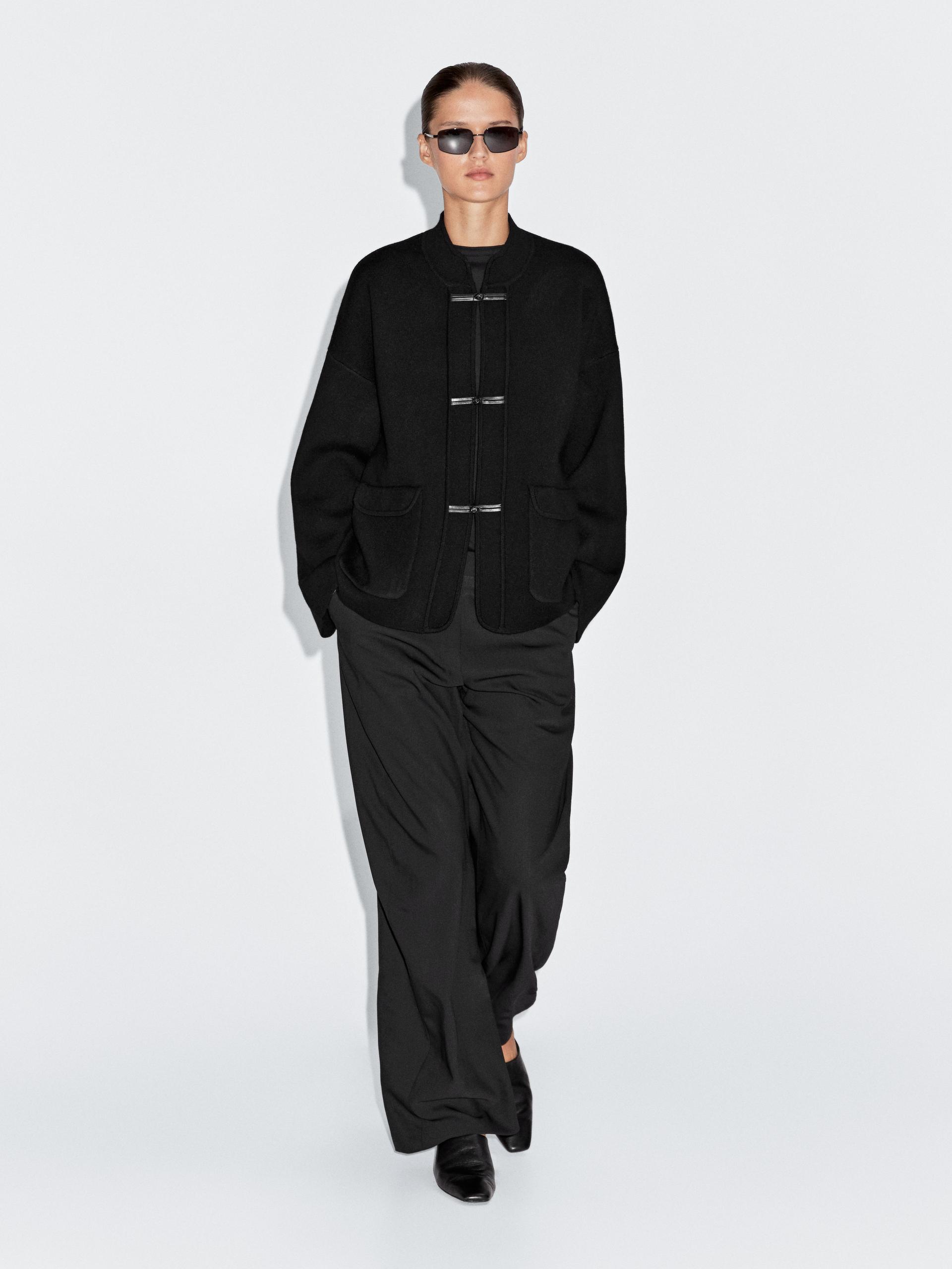 Wool Blend Knitted Jacket With Mandarin Collar - Preto - S - Massimo Dutti - Mulher