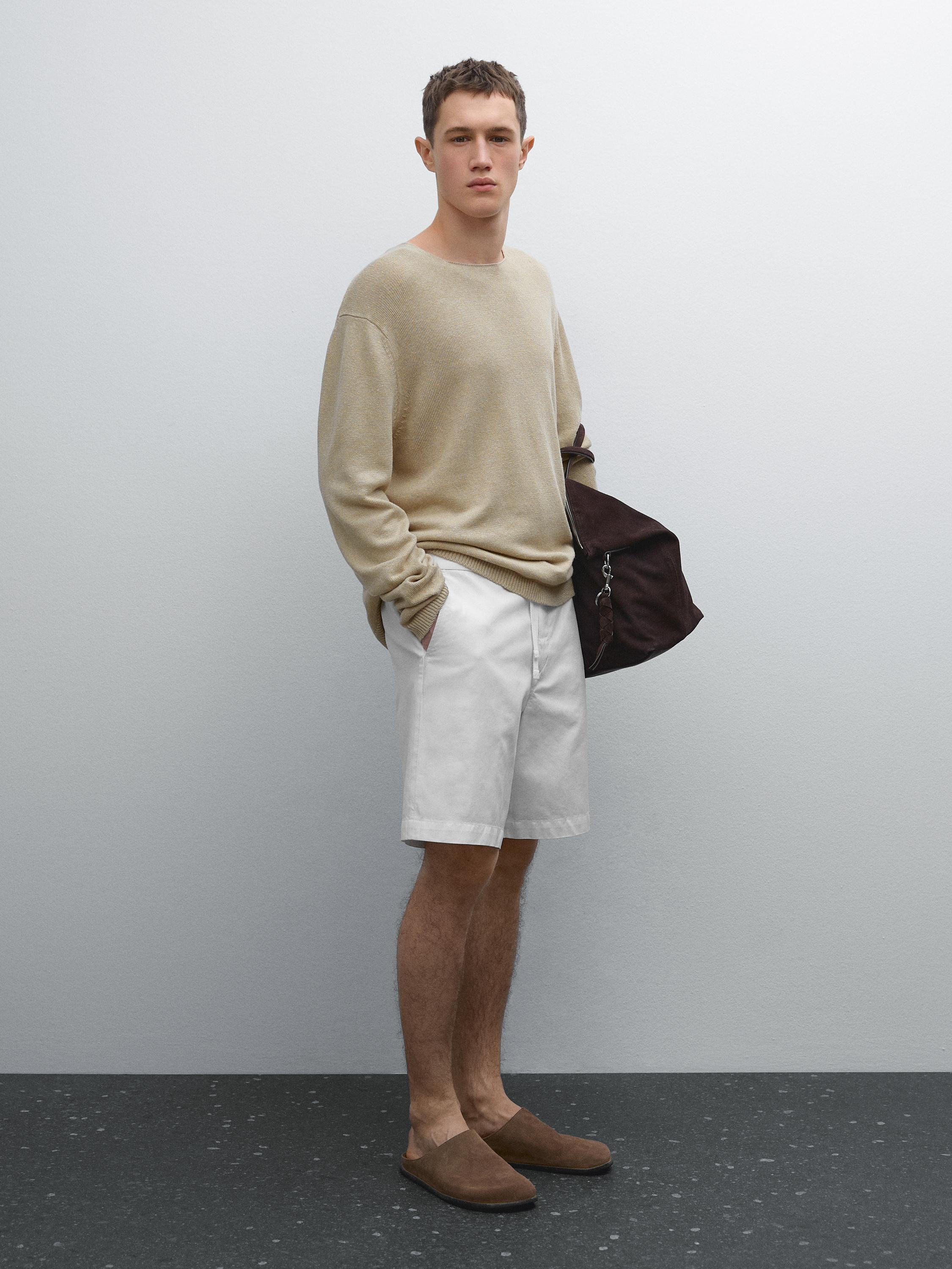 Cotton and linen semi-jogger Bermuda shorts