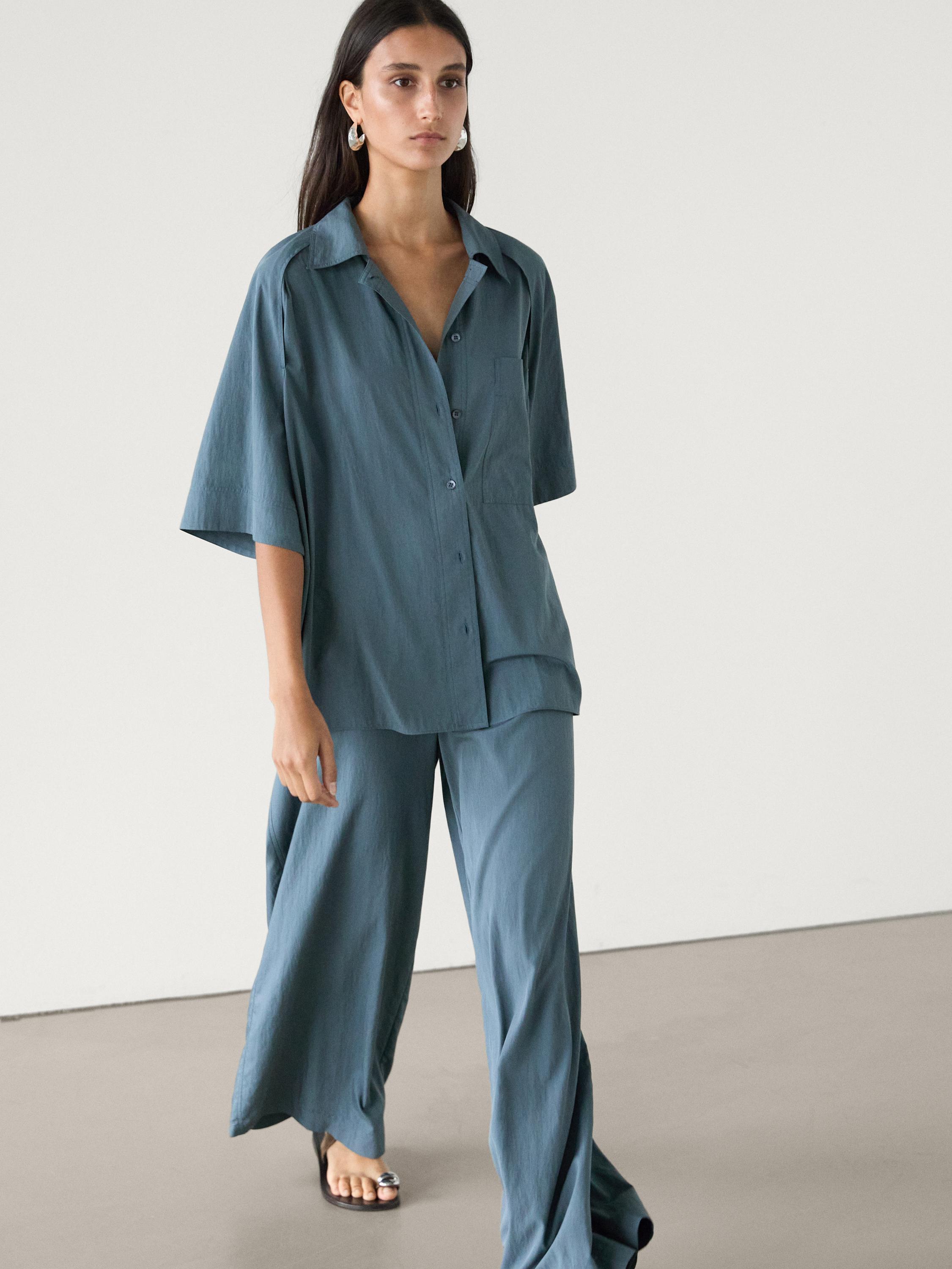 Pantalon wide leg en popeline ensemble