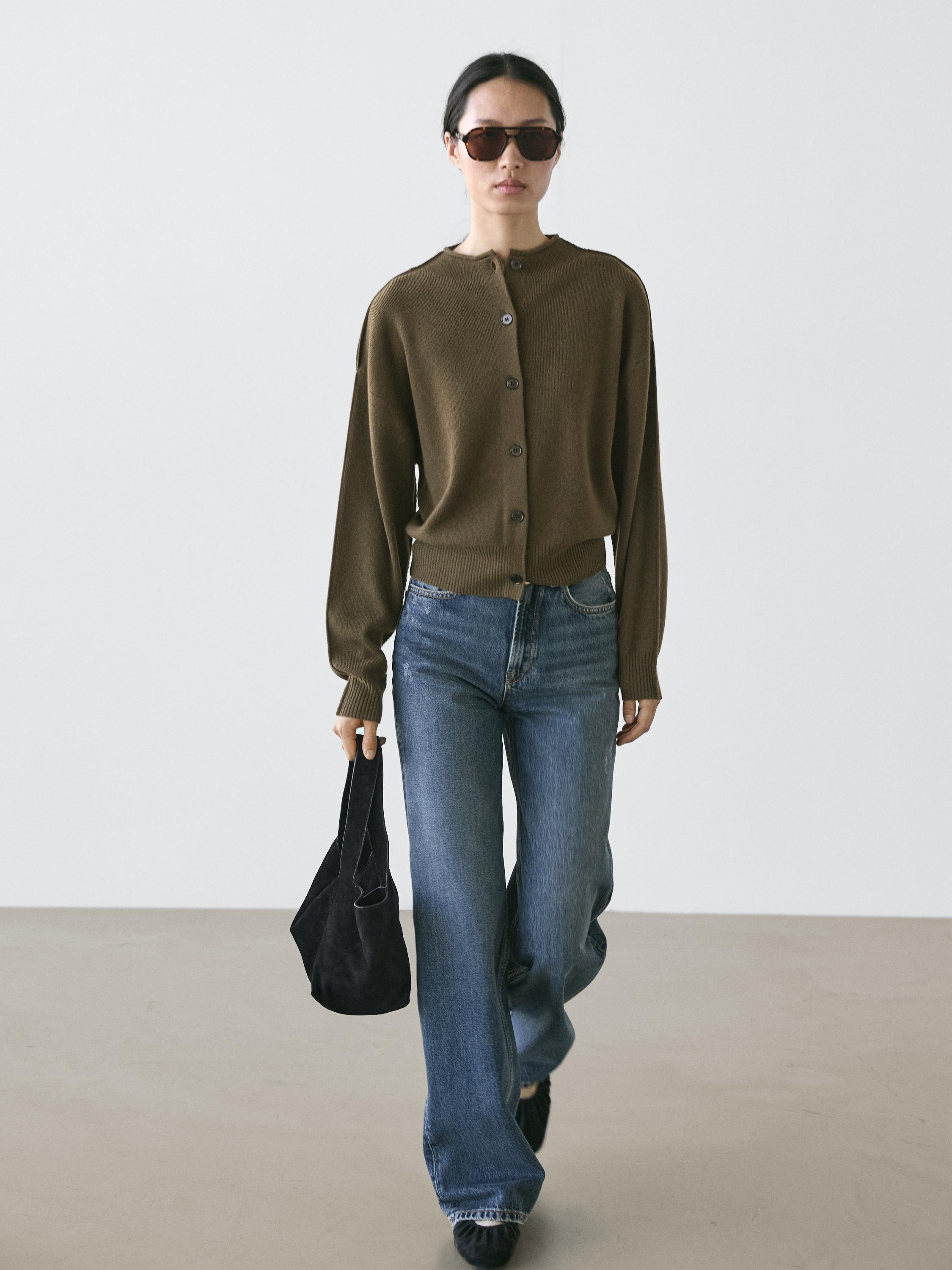 Pleteni kardigan od mešavine vune sa šavovima