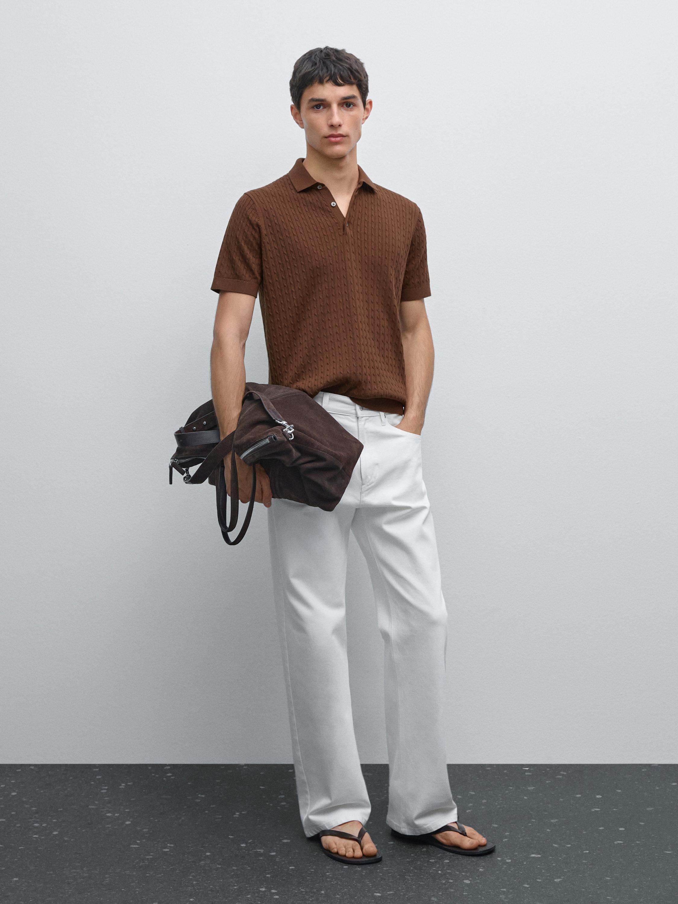 Cotton cable-knit polo sweater