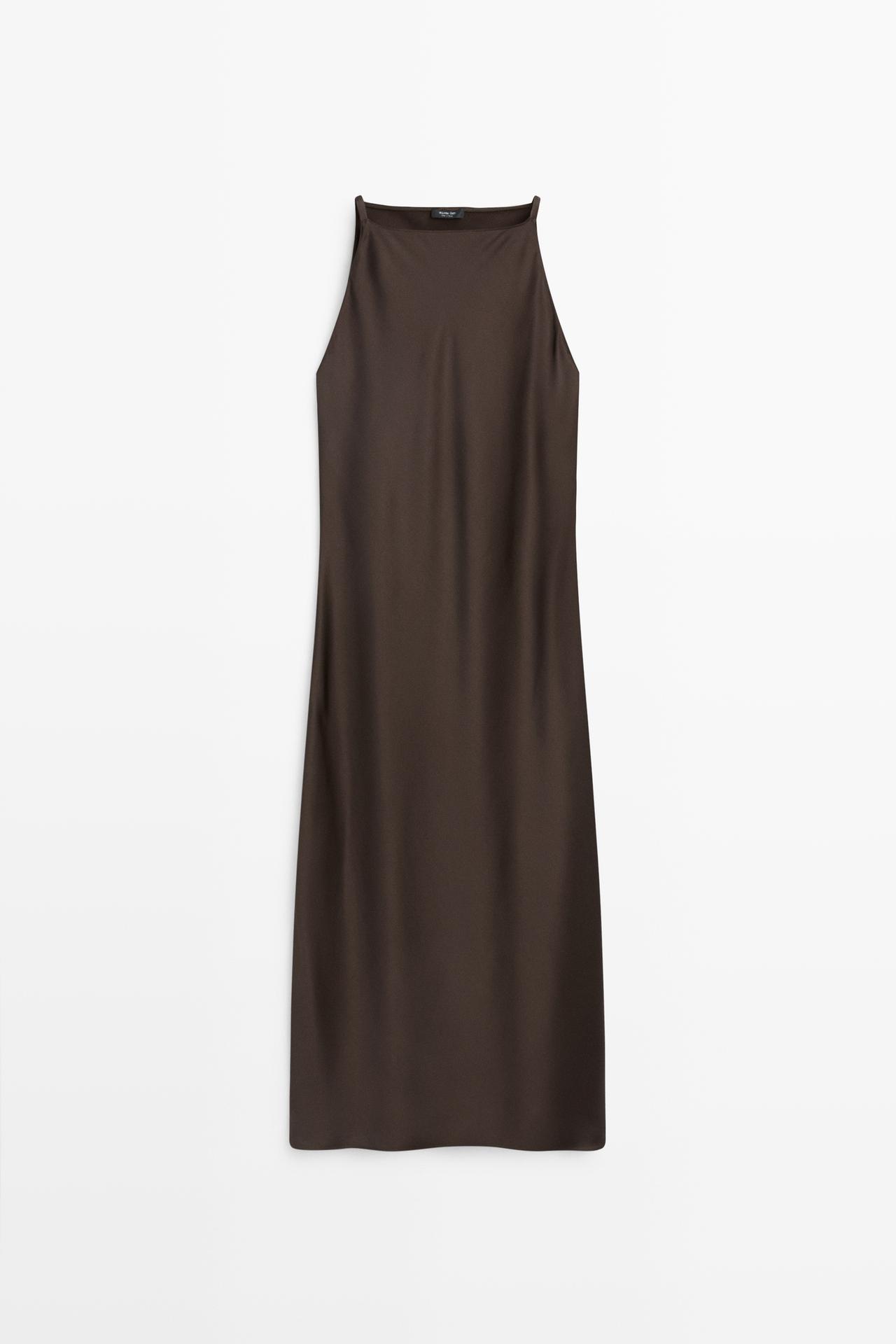 Satin flowing midi dress — BROWN