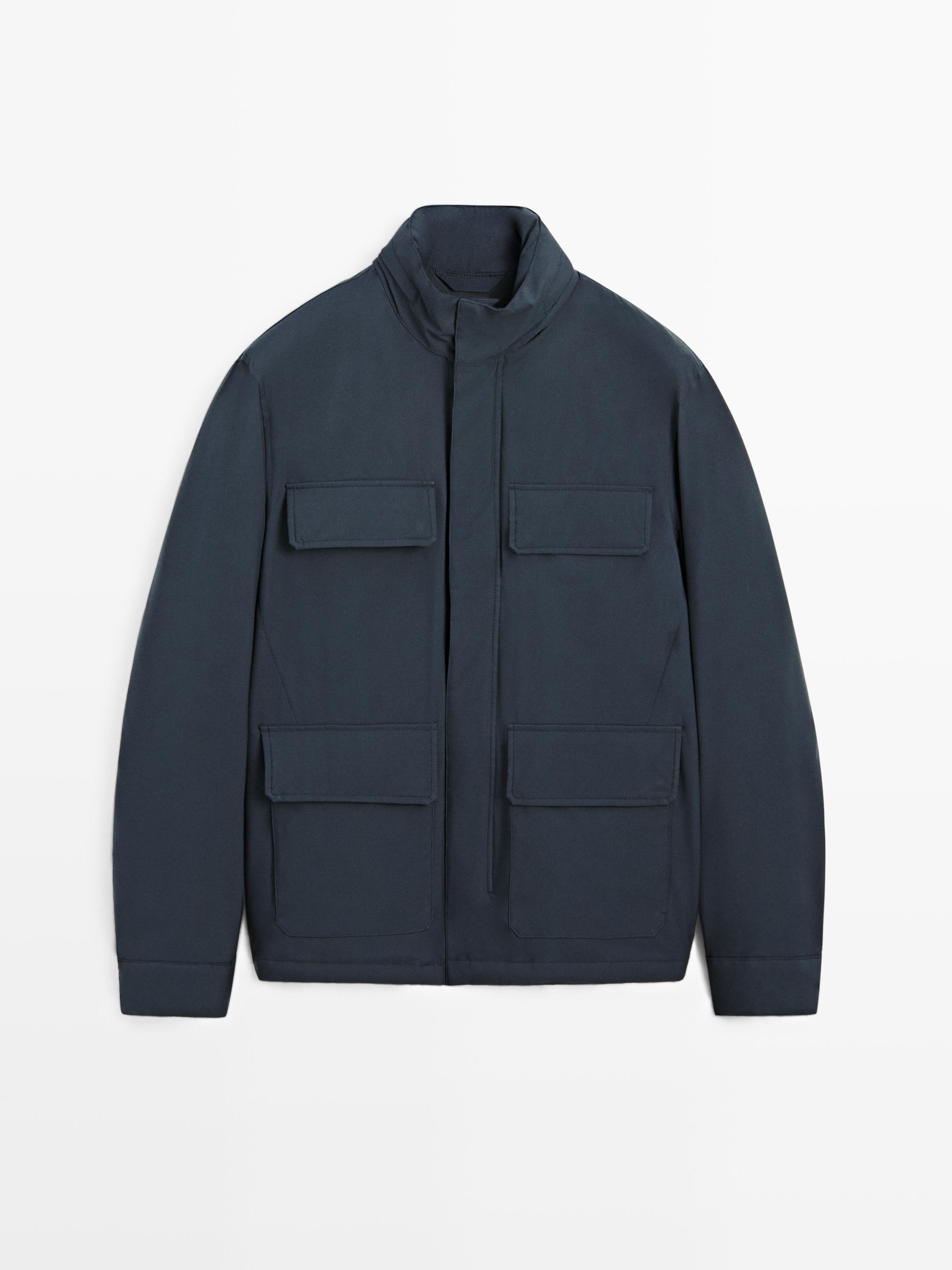 Water-repellent puffer jacket with pockets — NAVY BLUE