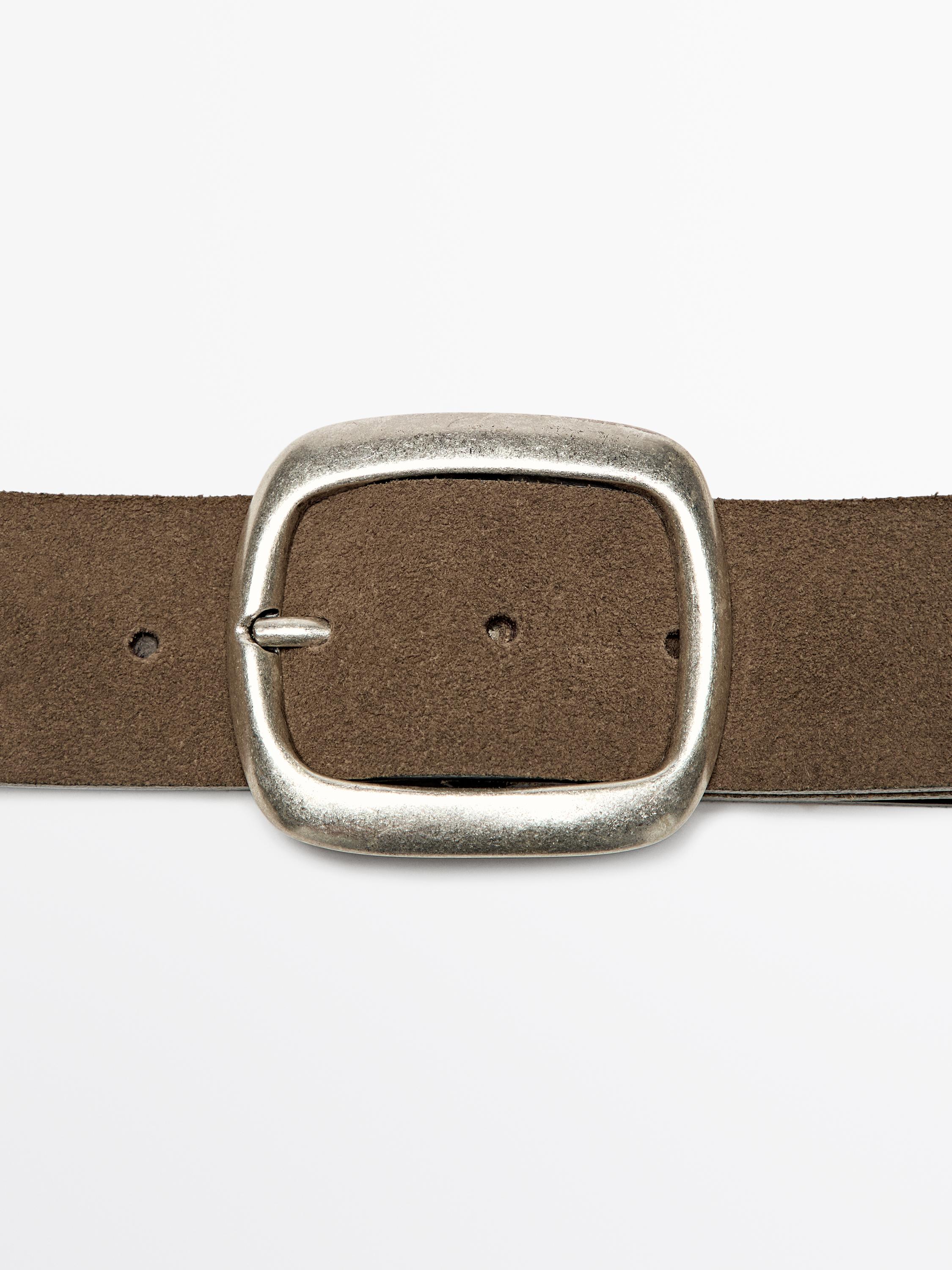 Split leather belt with rounded buckle