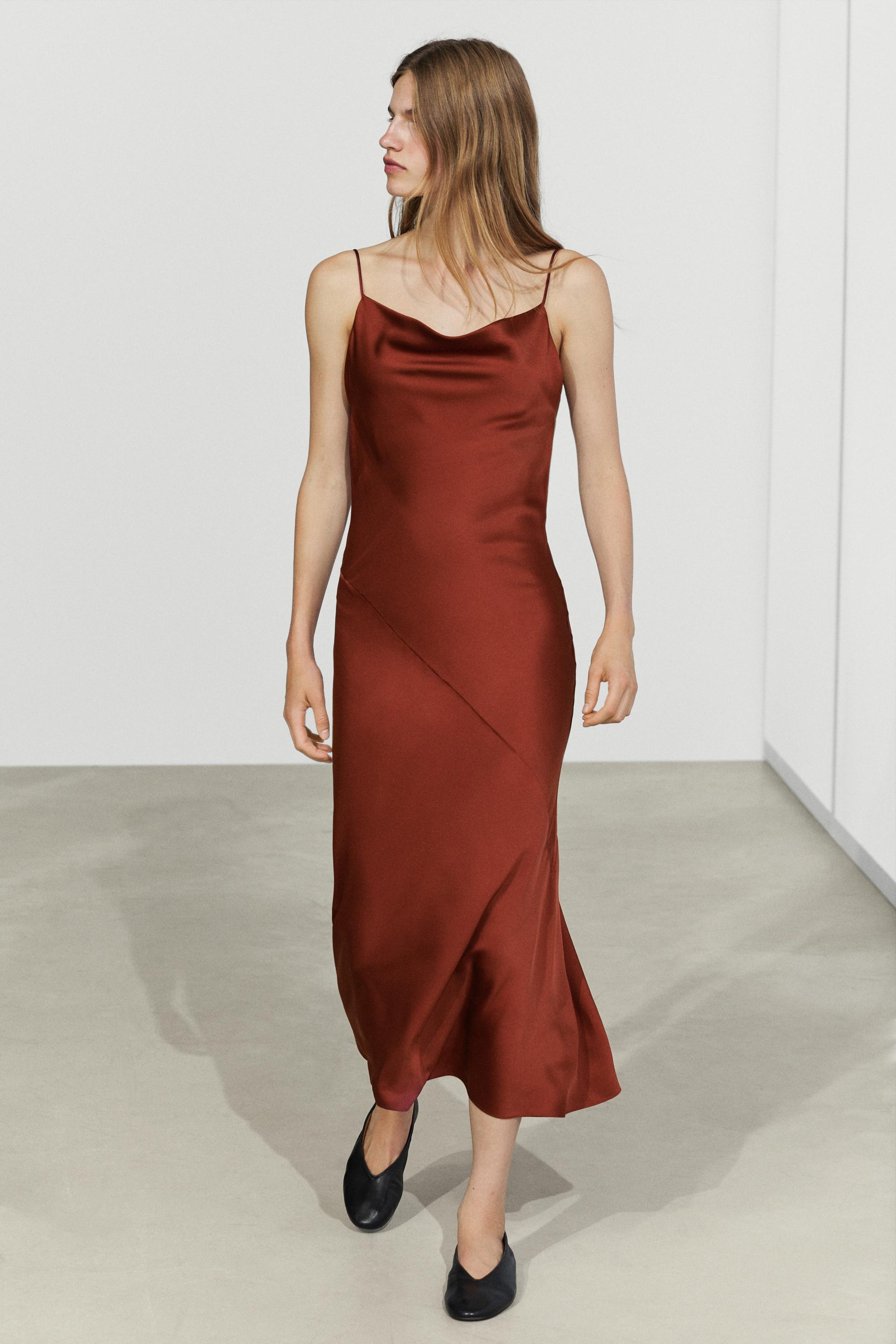 Flowing satin finish midi dress