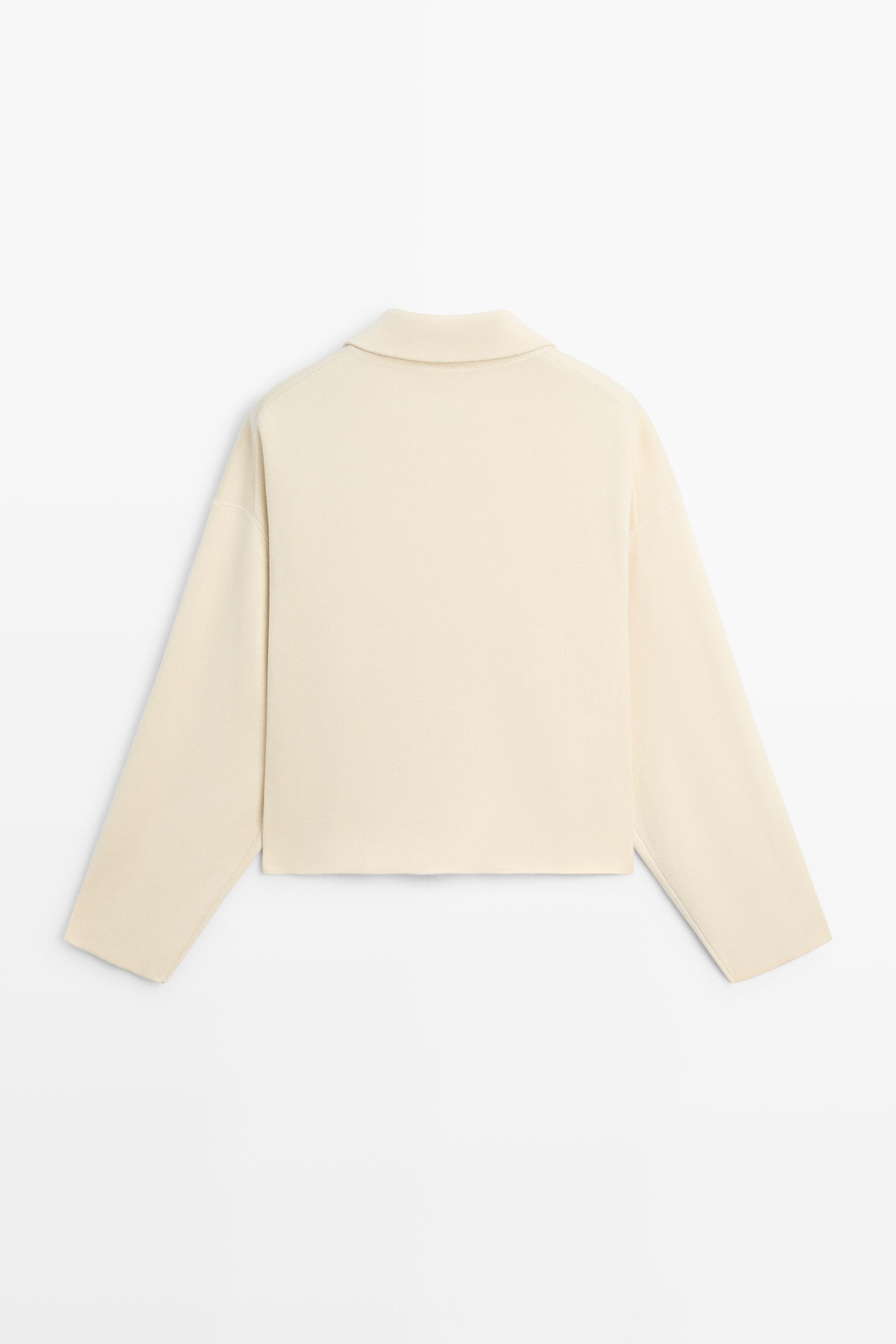 Cotton knit zip-up jacket — Vanilla