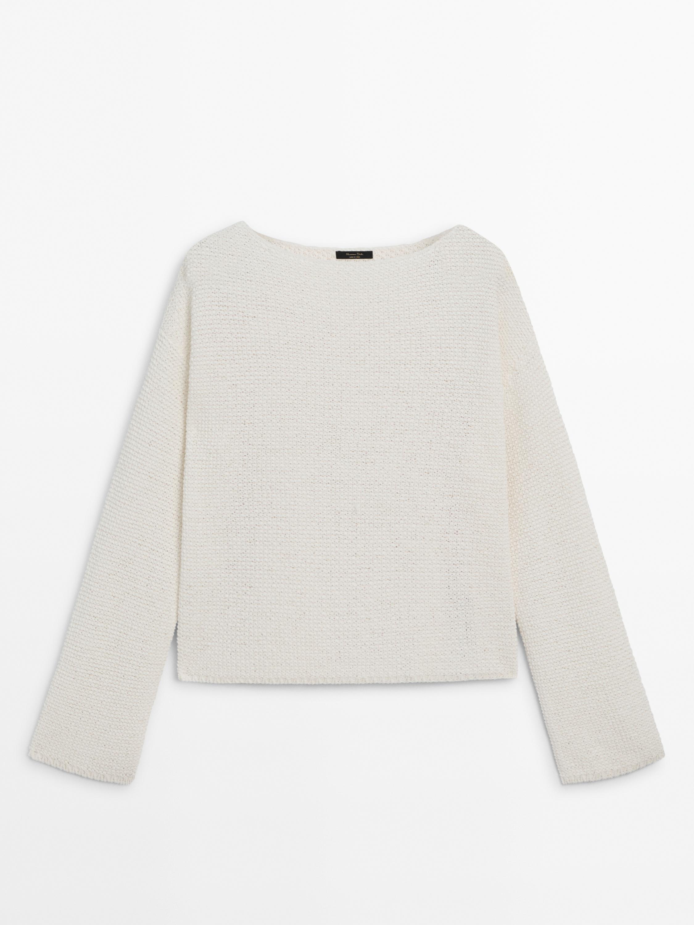 Cotton blend boat neck sweater
