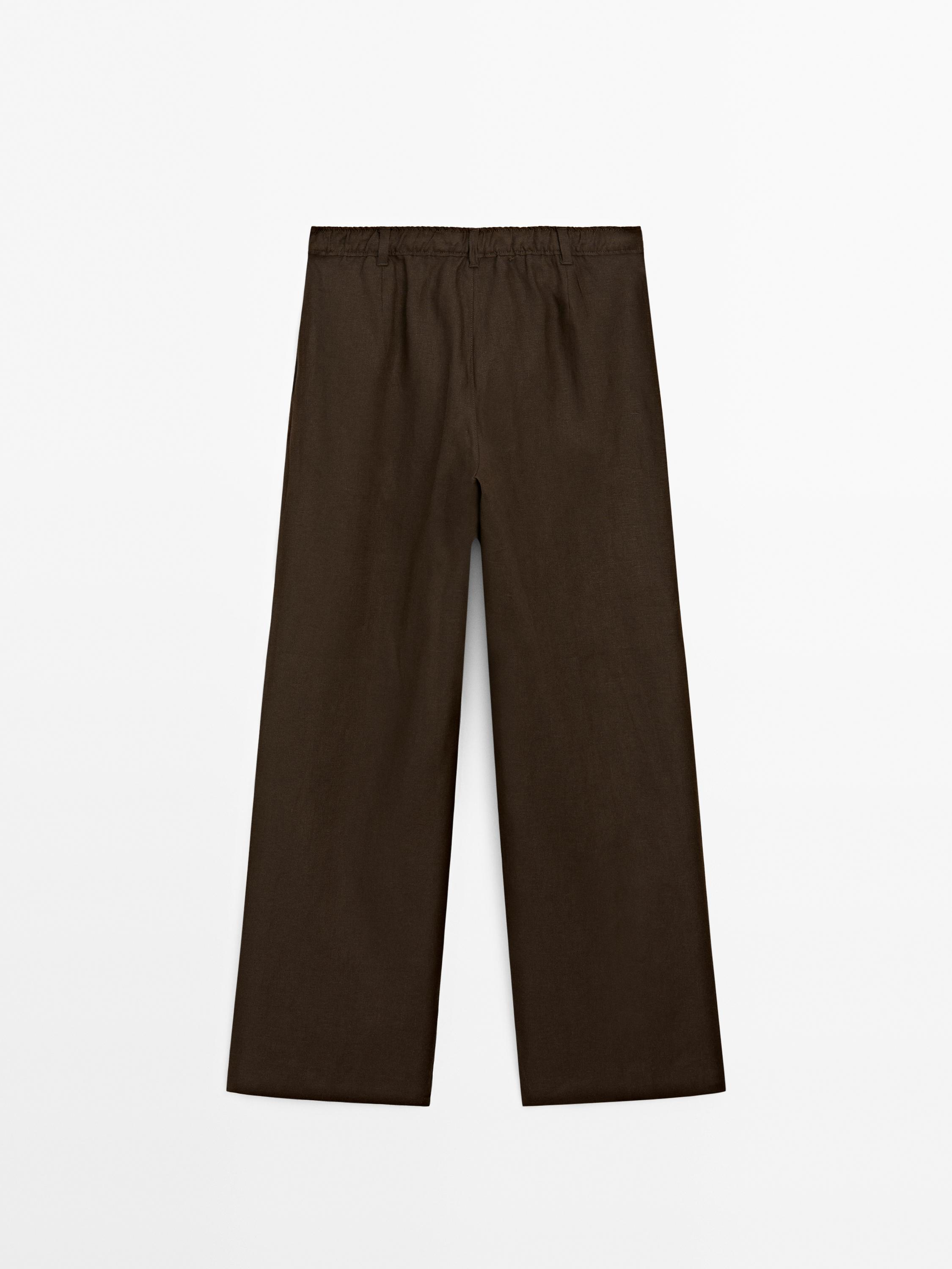 100% linen triple darted trousers