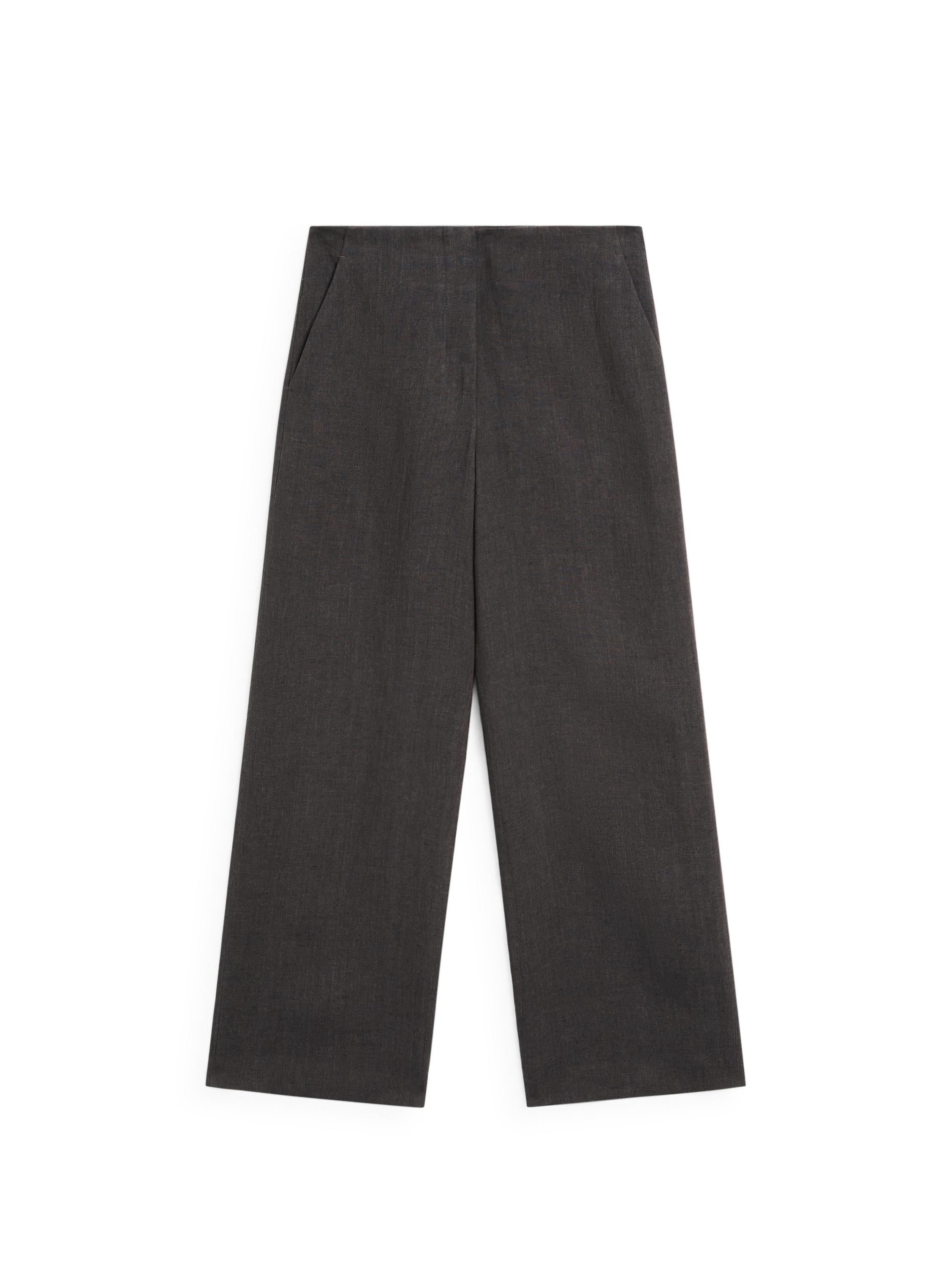 Lightweight straight fit 100% linen trousers · Dark Grey
