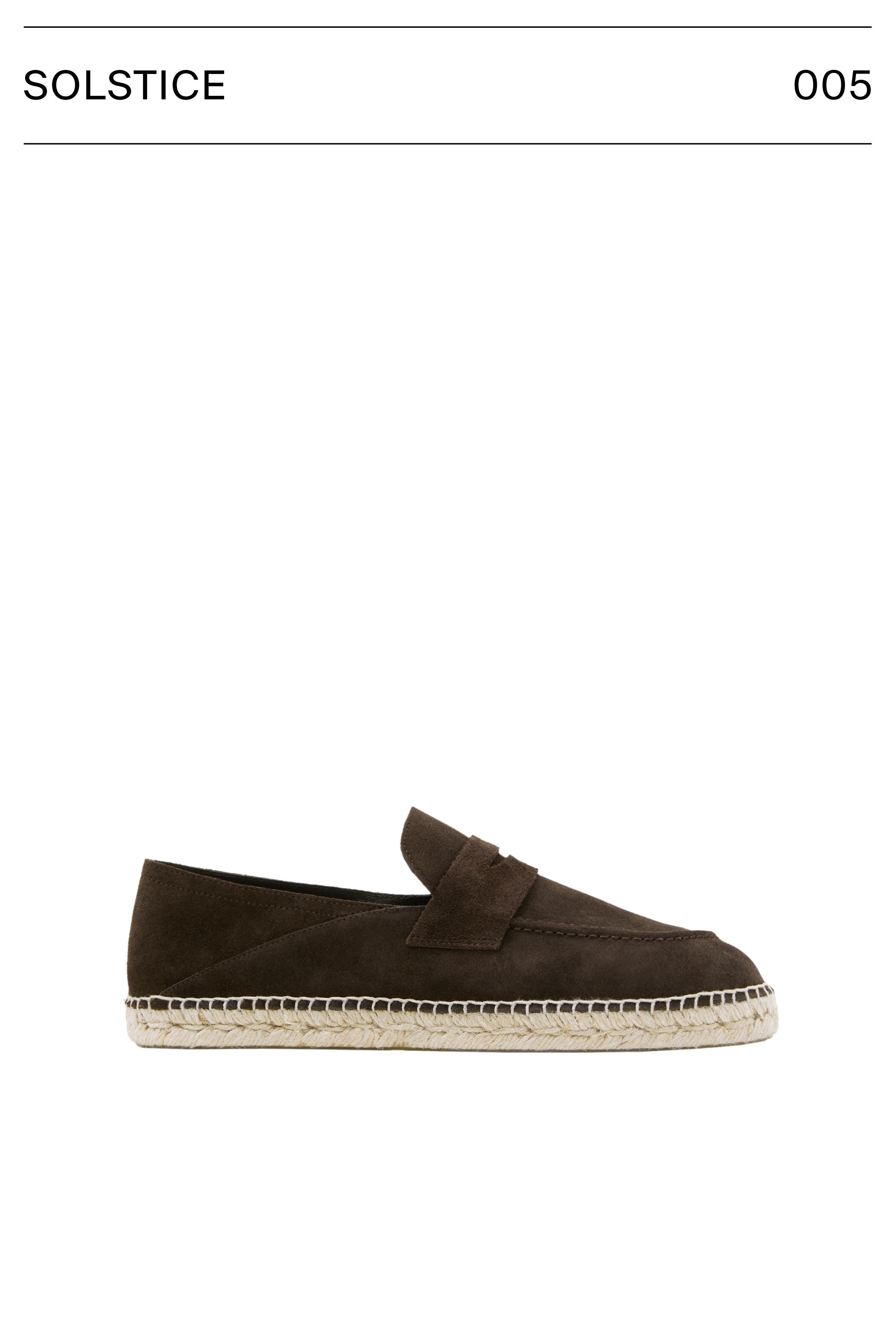 Split leather espadrilles with penny strap — BROWN