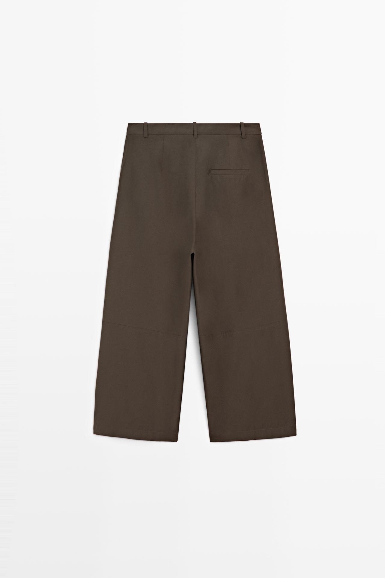 Cotton blend poplin wide-leg pants — KHAKI