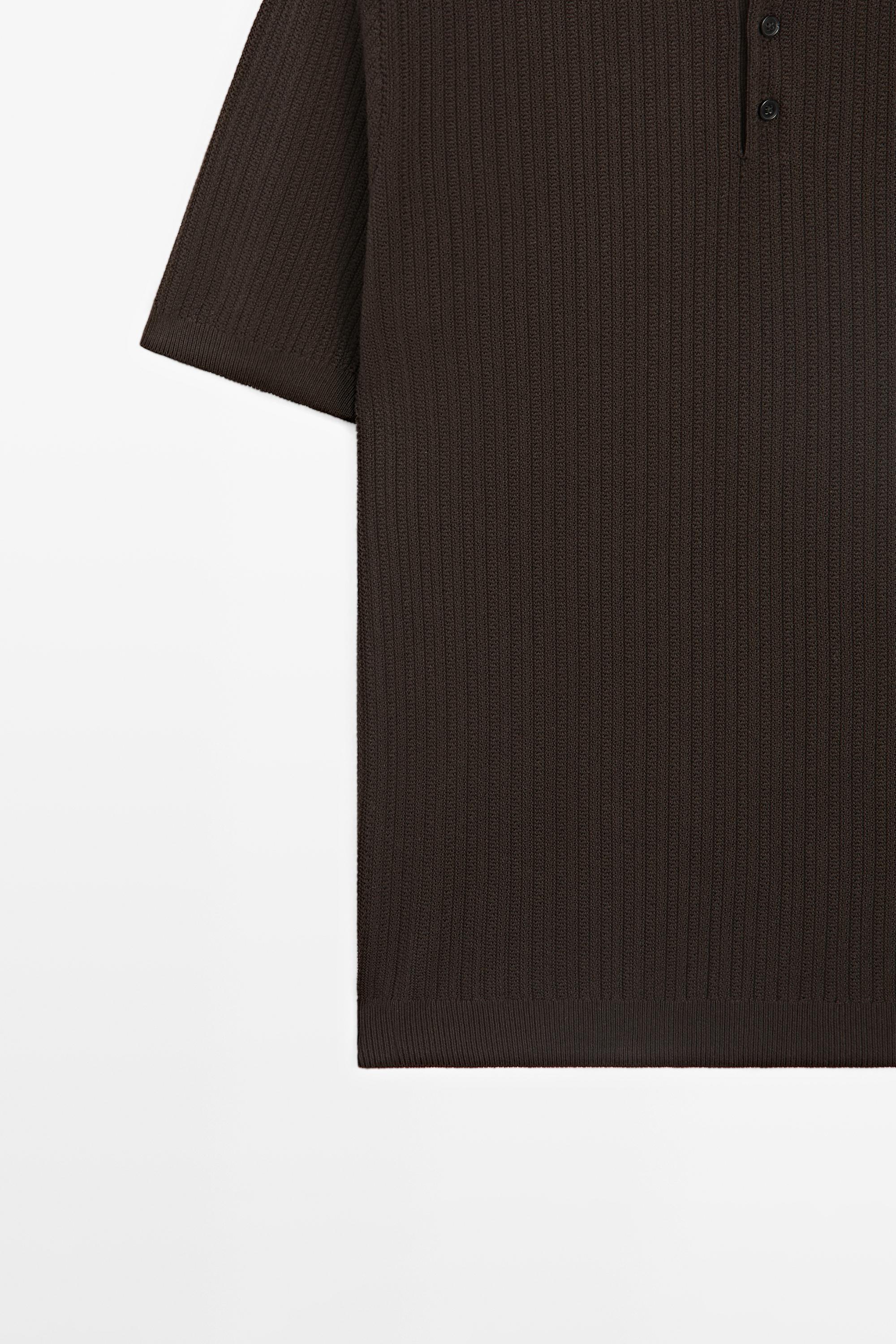 100% cotton textured knit polo sweater — BROWN MARL