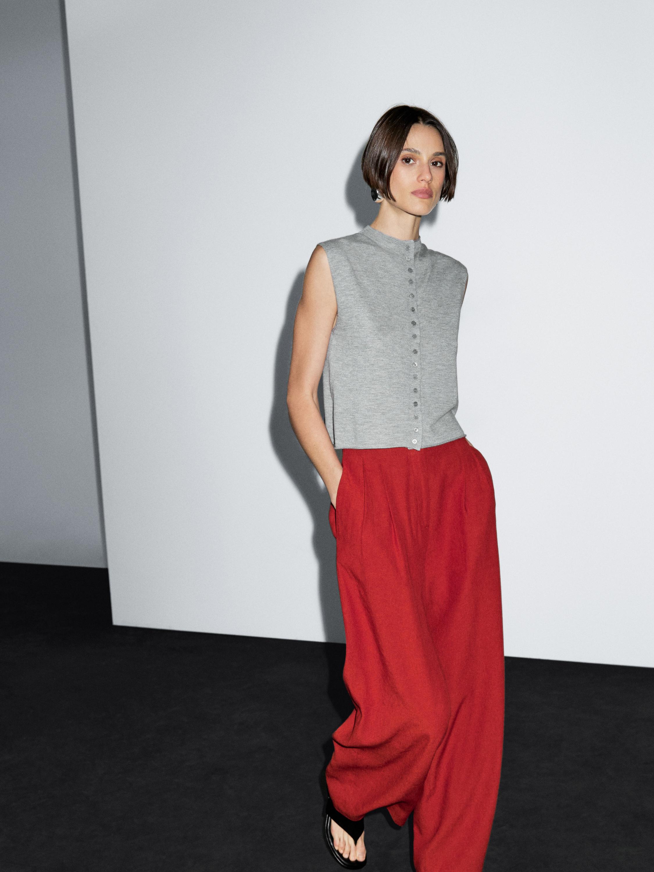 Cropped wool blend knit vest