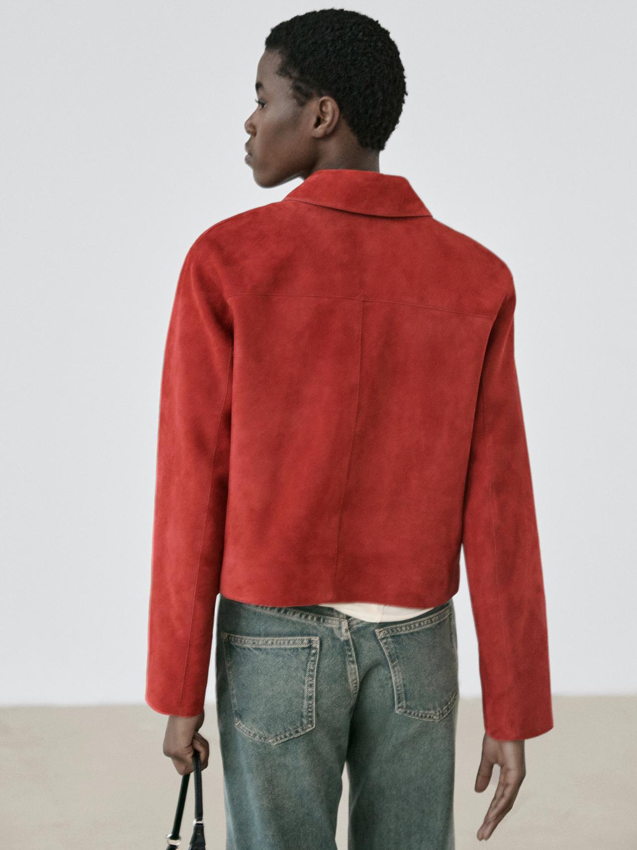 Short suede leather jacket — RED