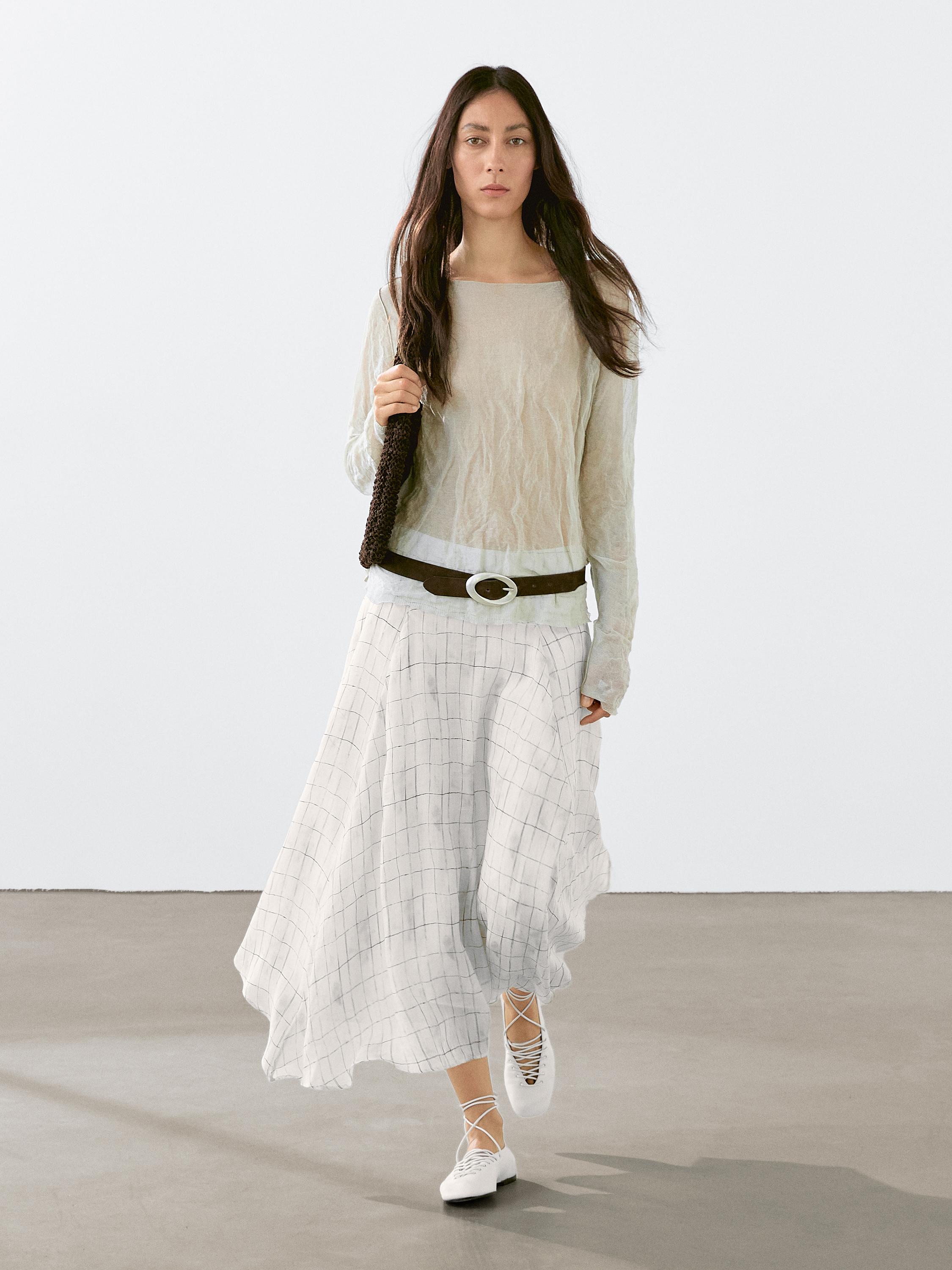 Flowing check midi skirt