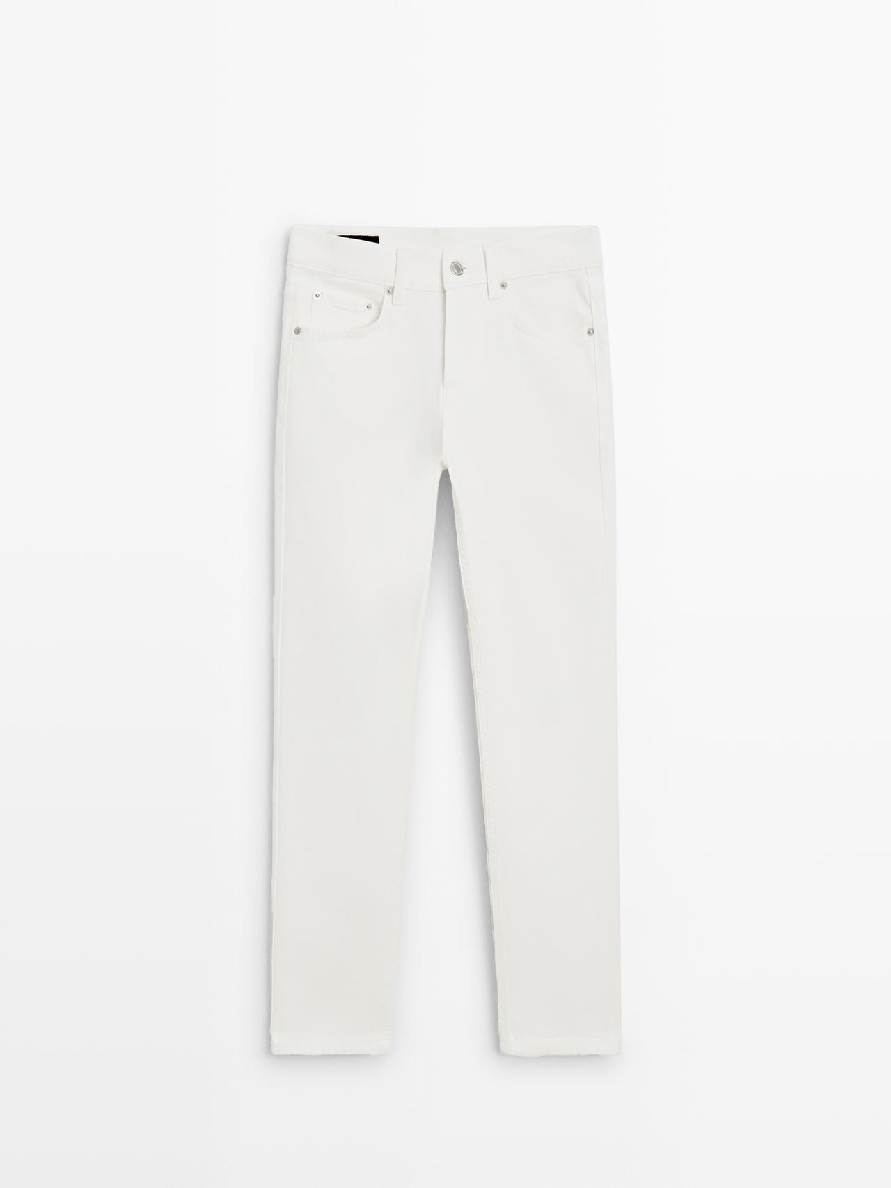 Massimo Dutti - Dames - Cropped Slim Fit Jeans Met Halfhoge Taille - Gebroken Wit - 34