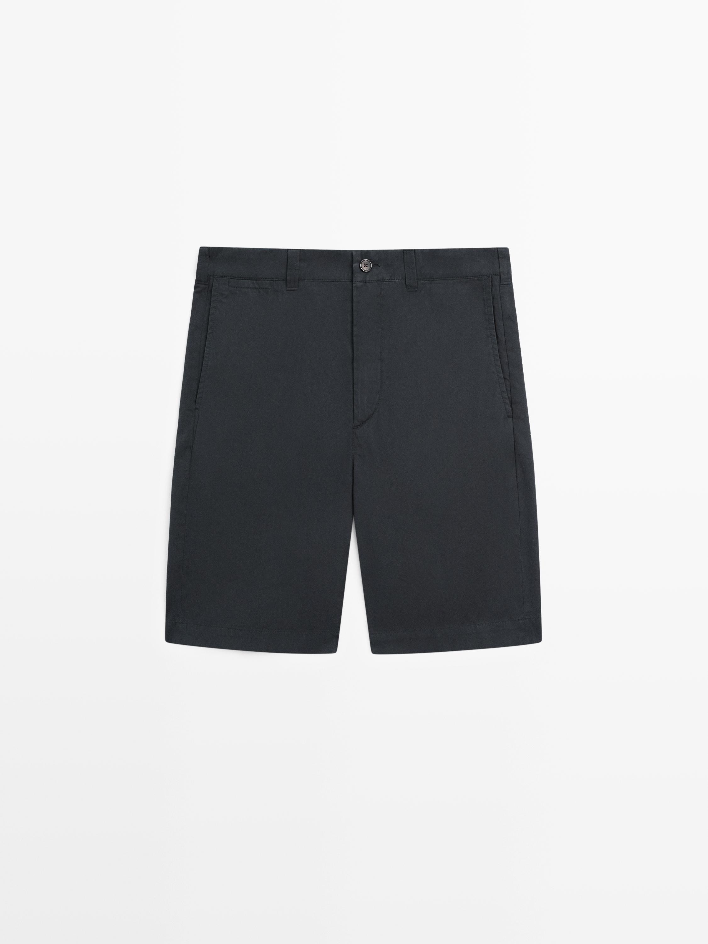 Cotton Bermuda shorts with waist detail — NAVY BLUE