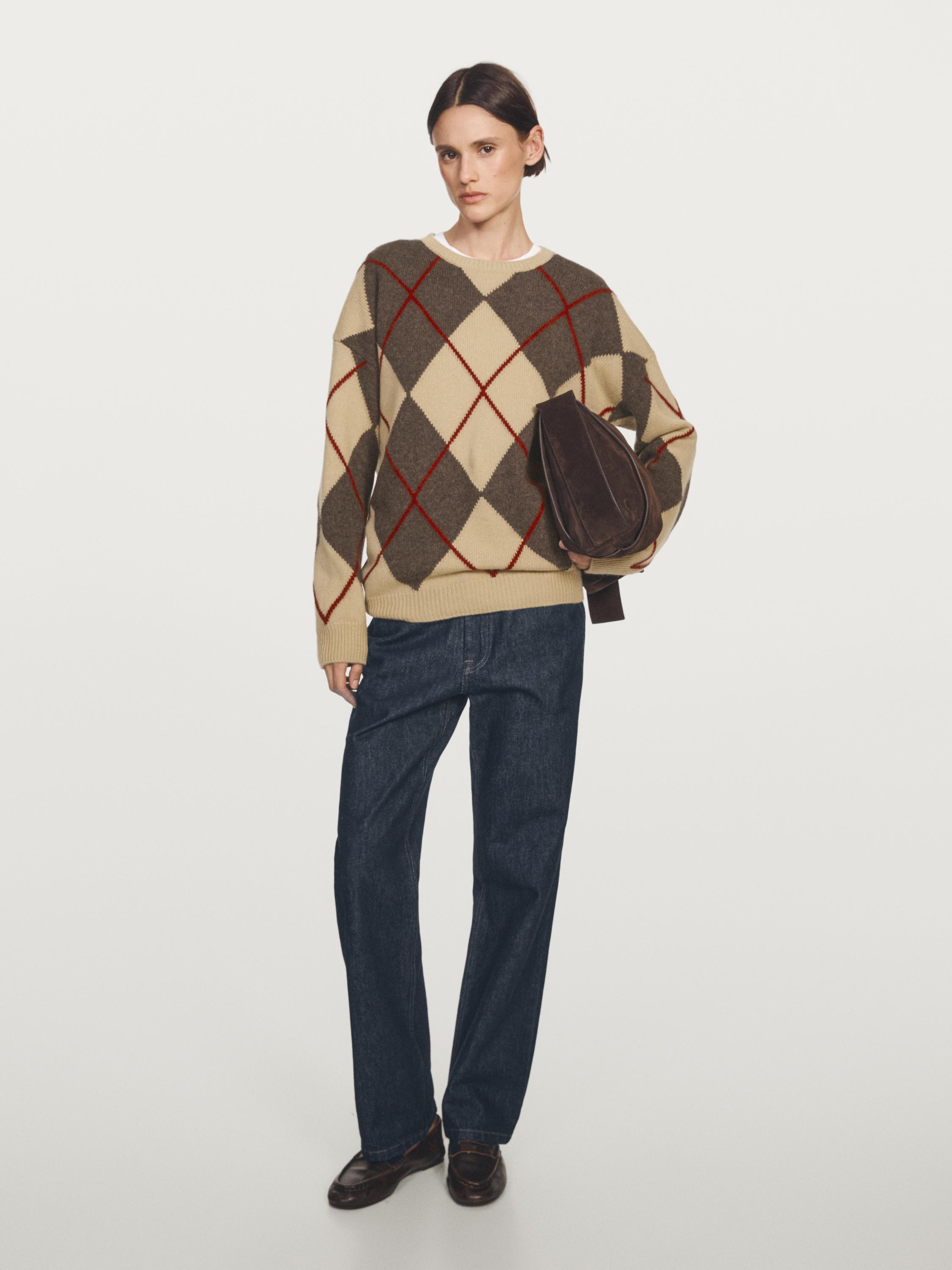 Wool blend sweater with argyle detailing