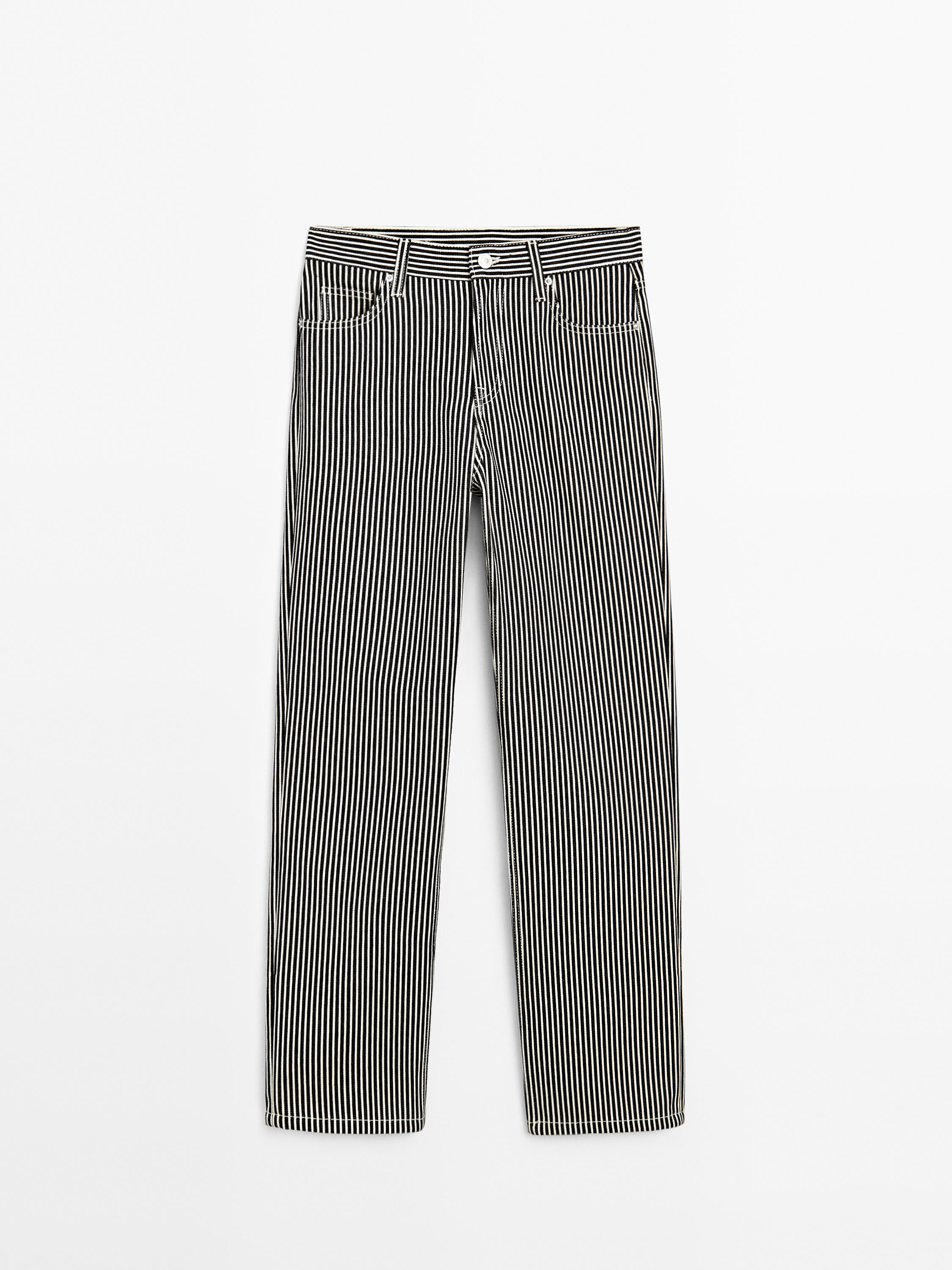 Straight low rise jeans with stripes
