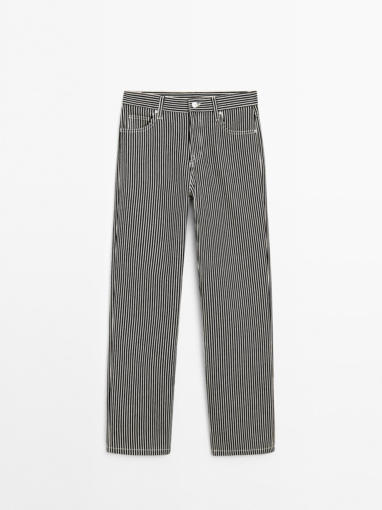 Massimo Dutti - Dame - Stribede, Low Waist Jeans Med Lige Ben - Blå - 42