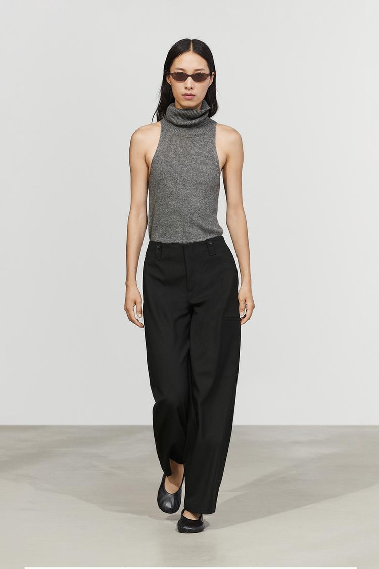 Cargo pants with hem button detail — BLACK