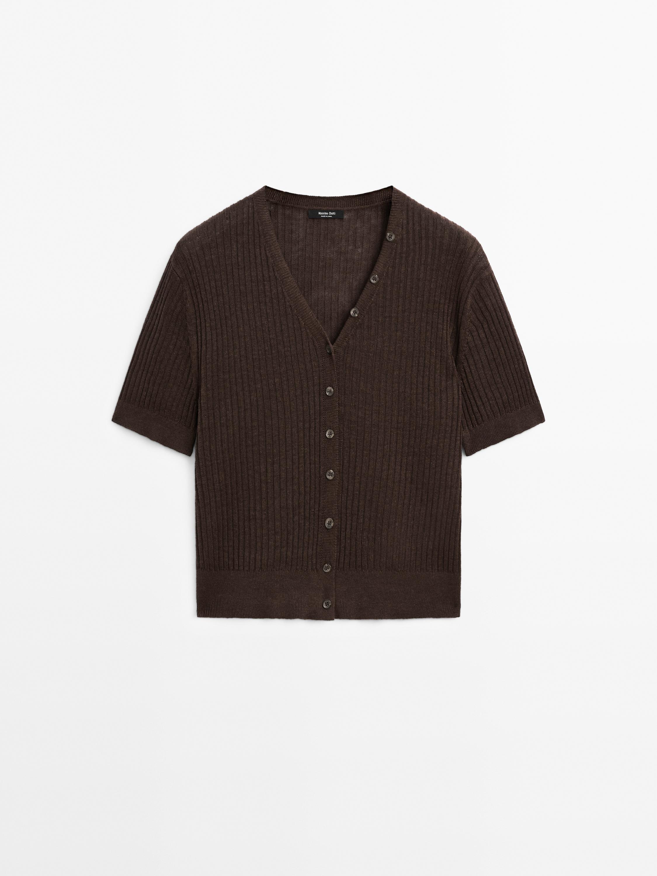 100% linen short sleeve cardigan