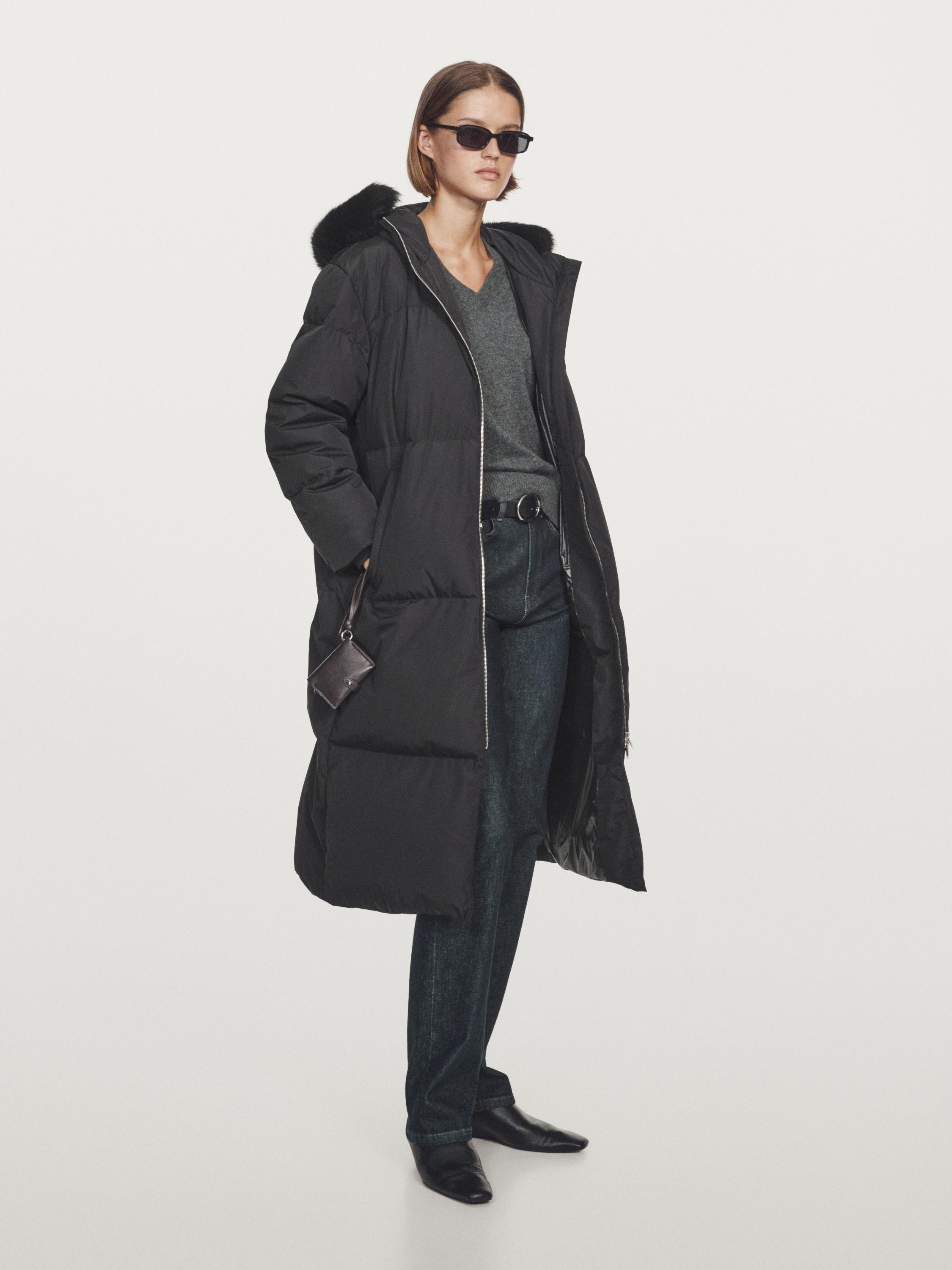 Technical down jacket with fur hood