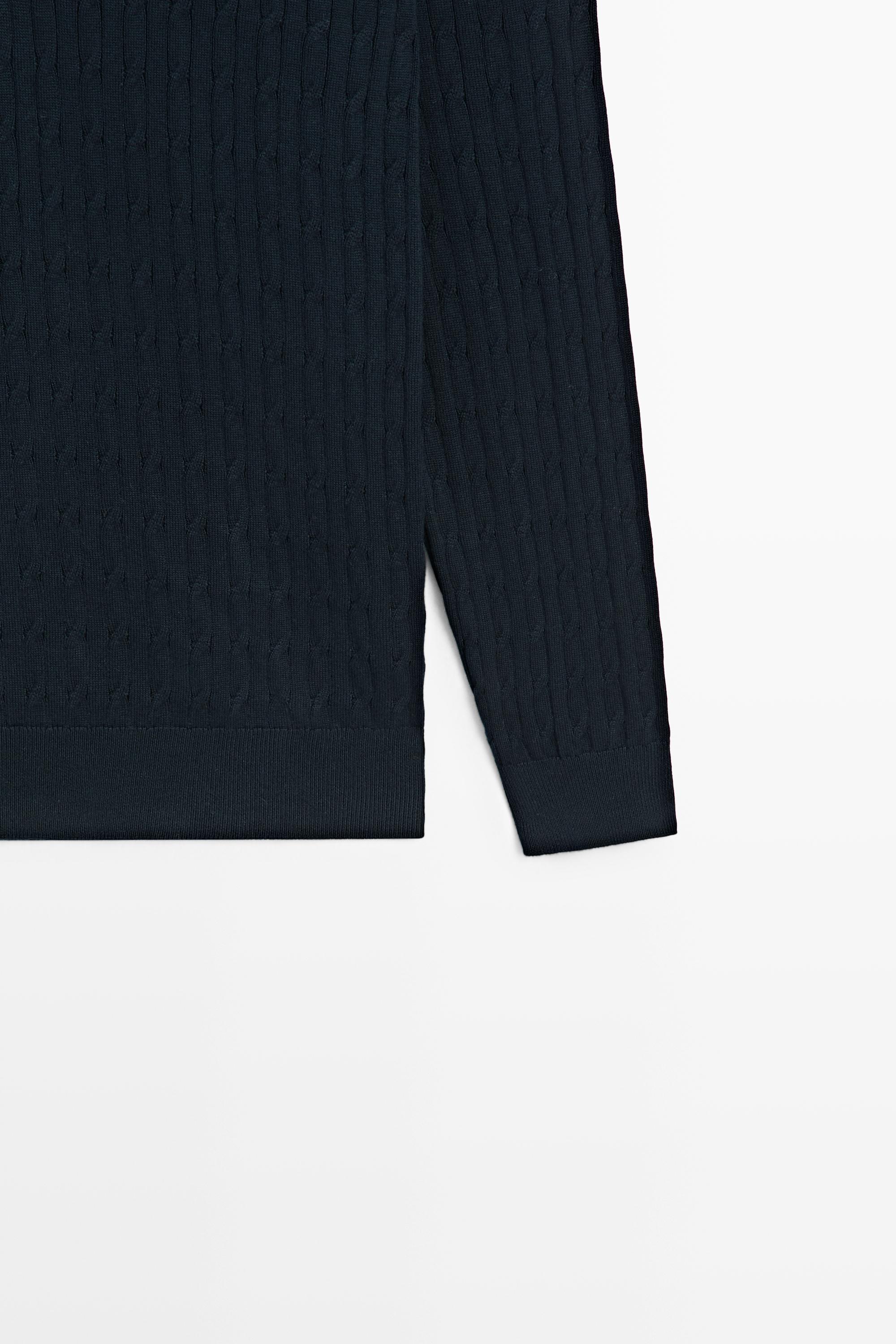Mock neck knit zip sweater — NAVY BLUE