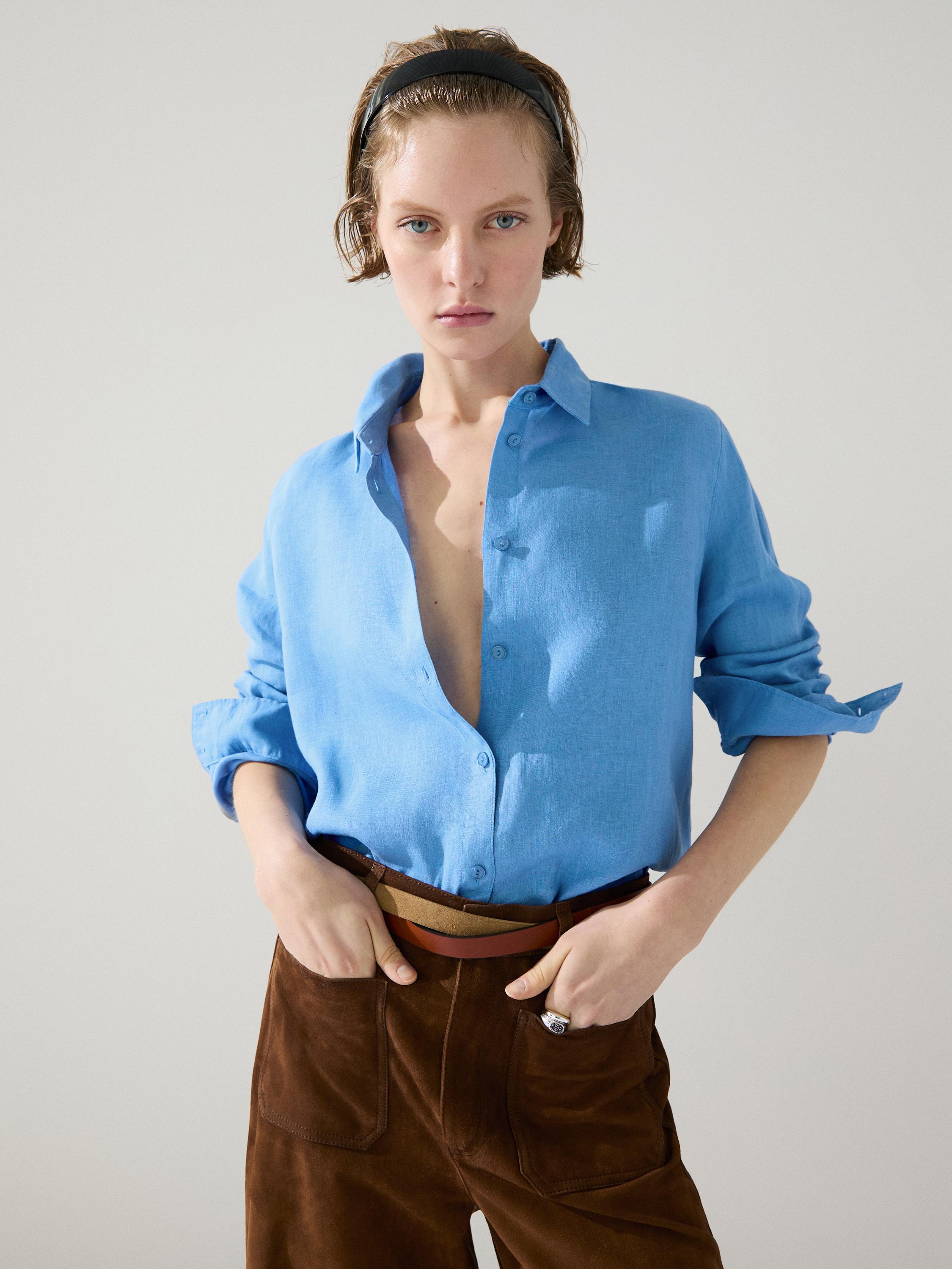 Suede leather wide-leg trousers with pockets — BROWN