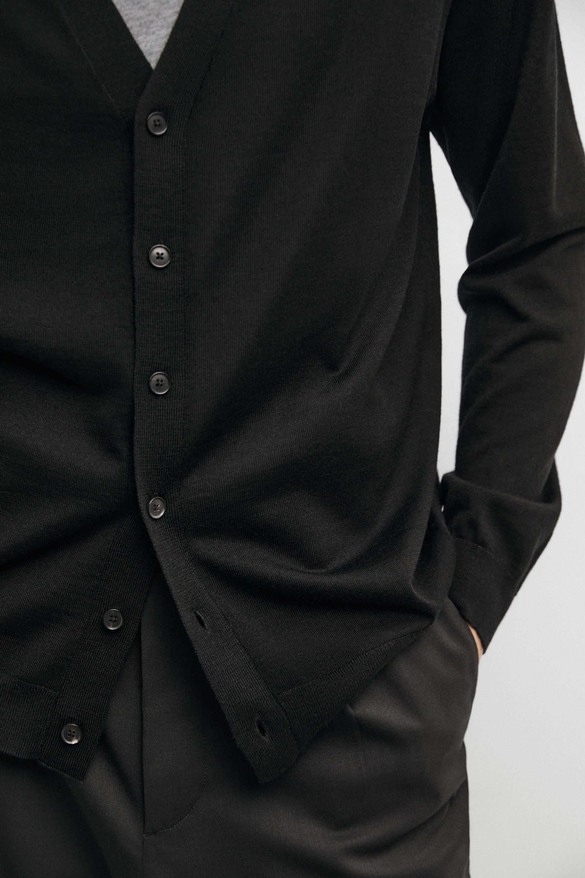 Merino wool button-up cardigan — BLACK