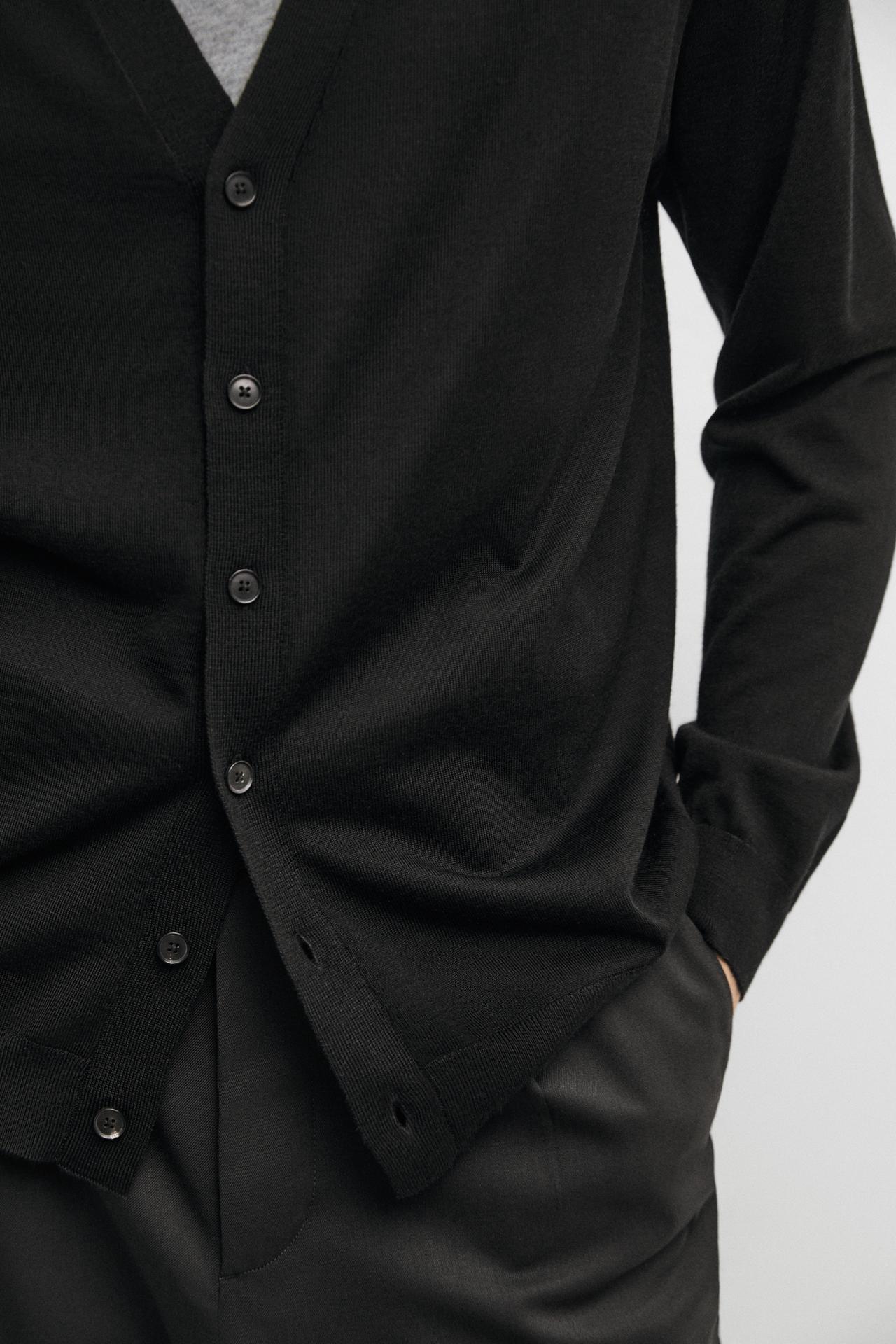 Merino wool button-up cardigan — BLACK