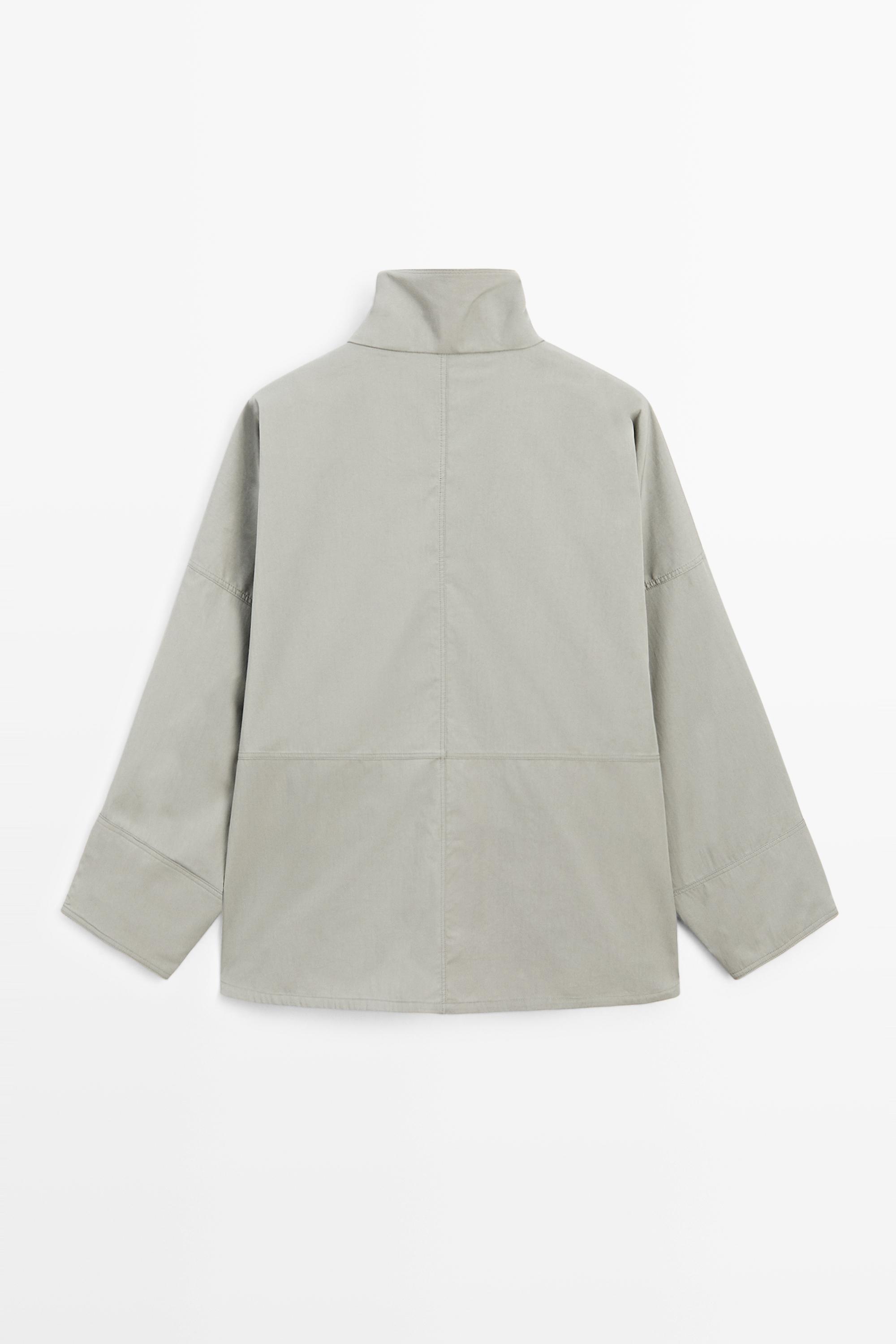 Cotton blend high neck jacket — BLUISH GREY