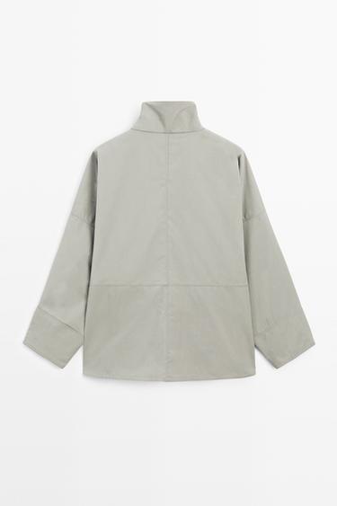 Cotton blend high neck jacket — BLUISH GREY 6