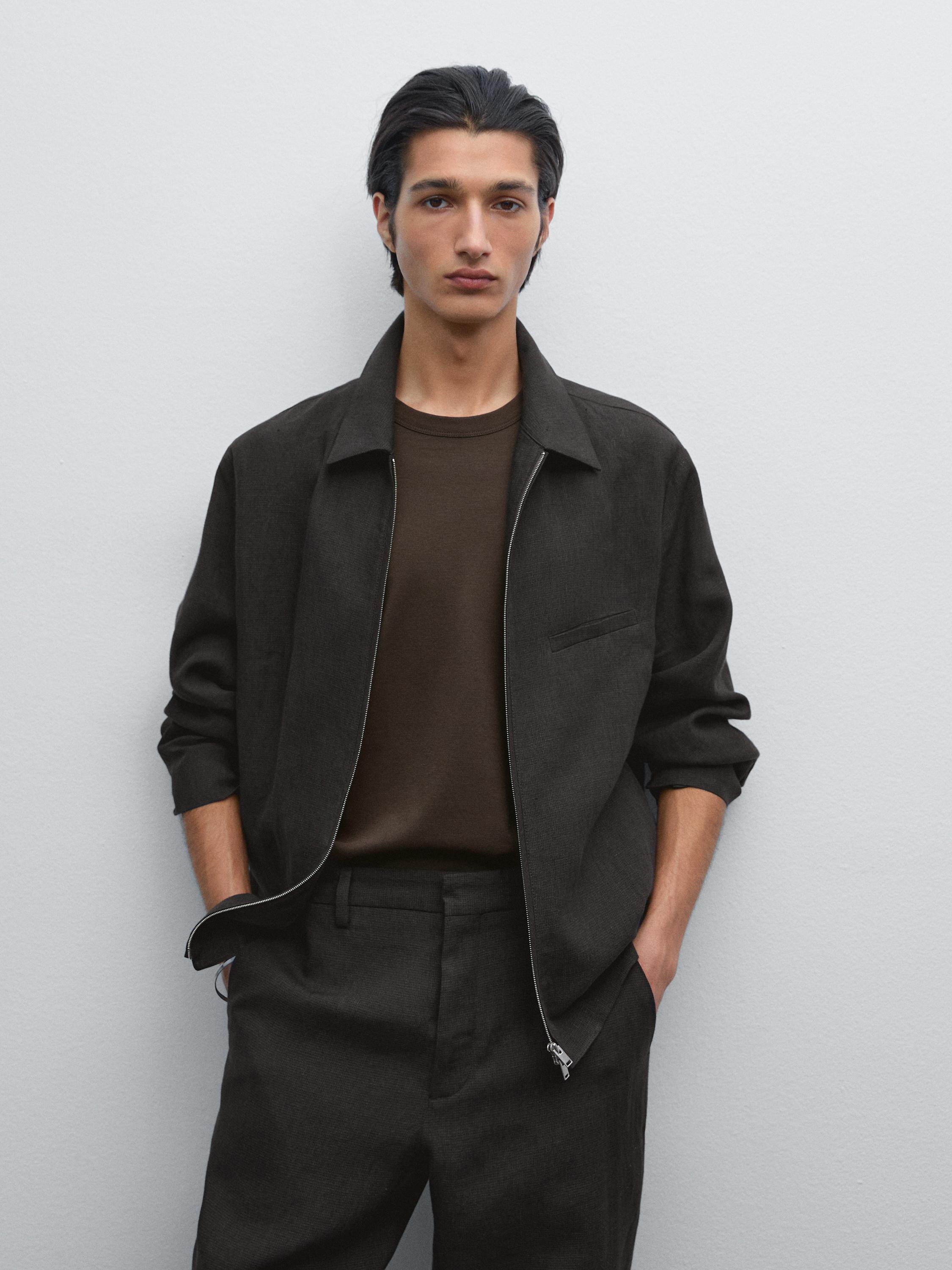 Blouson pied-de-poule 100 % lin