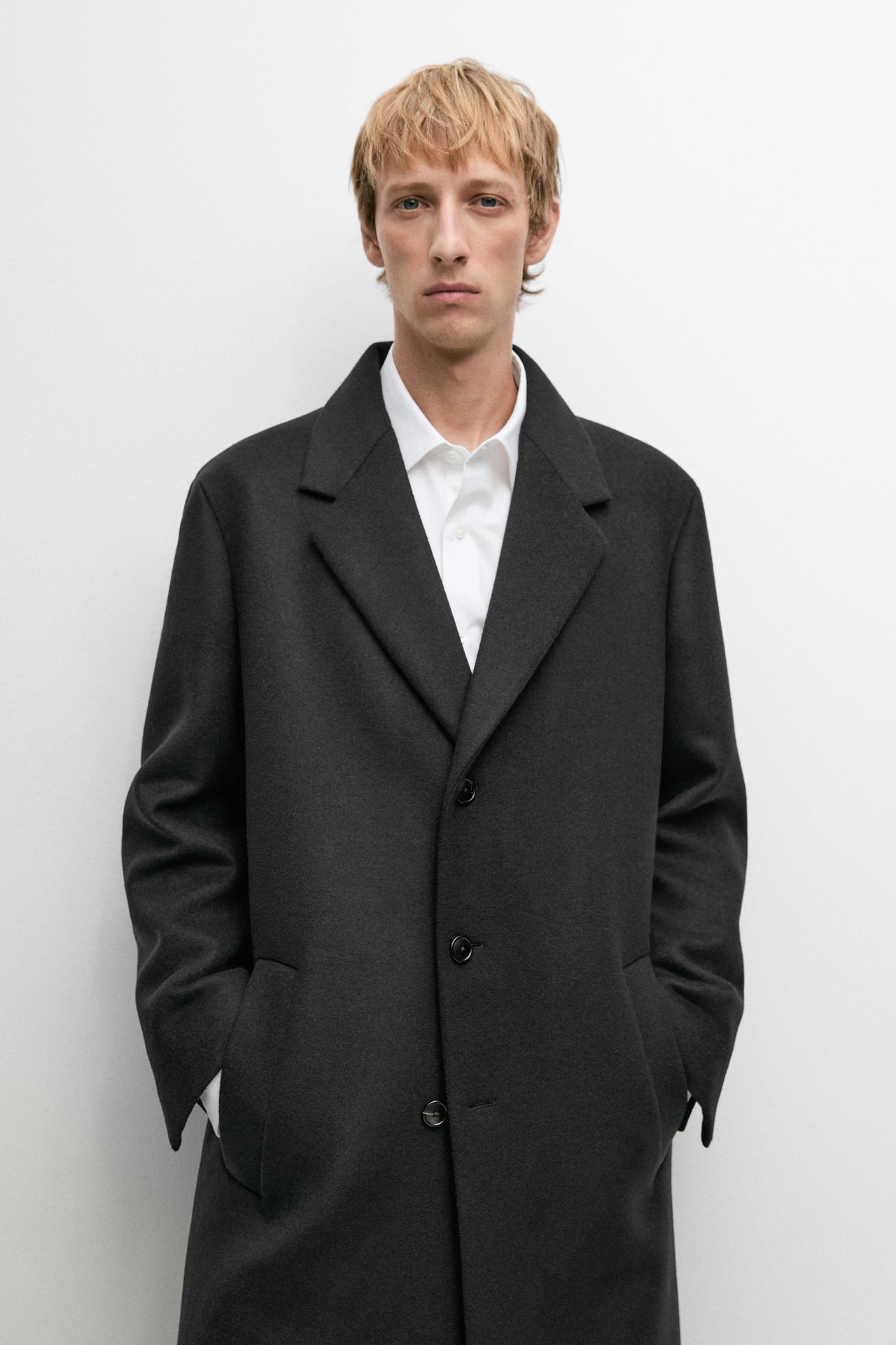 100% wool coat with lapel collar — CHARCOAL