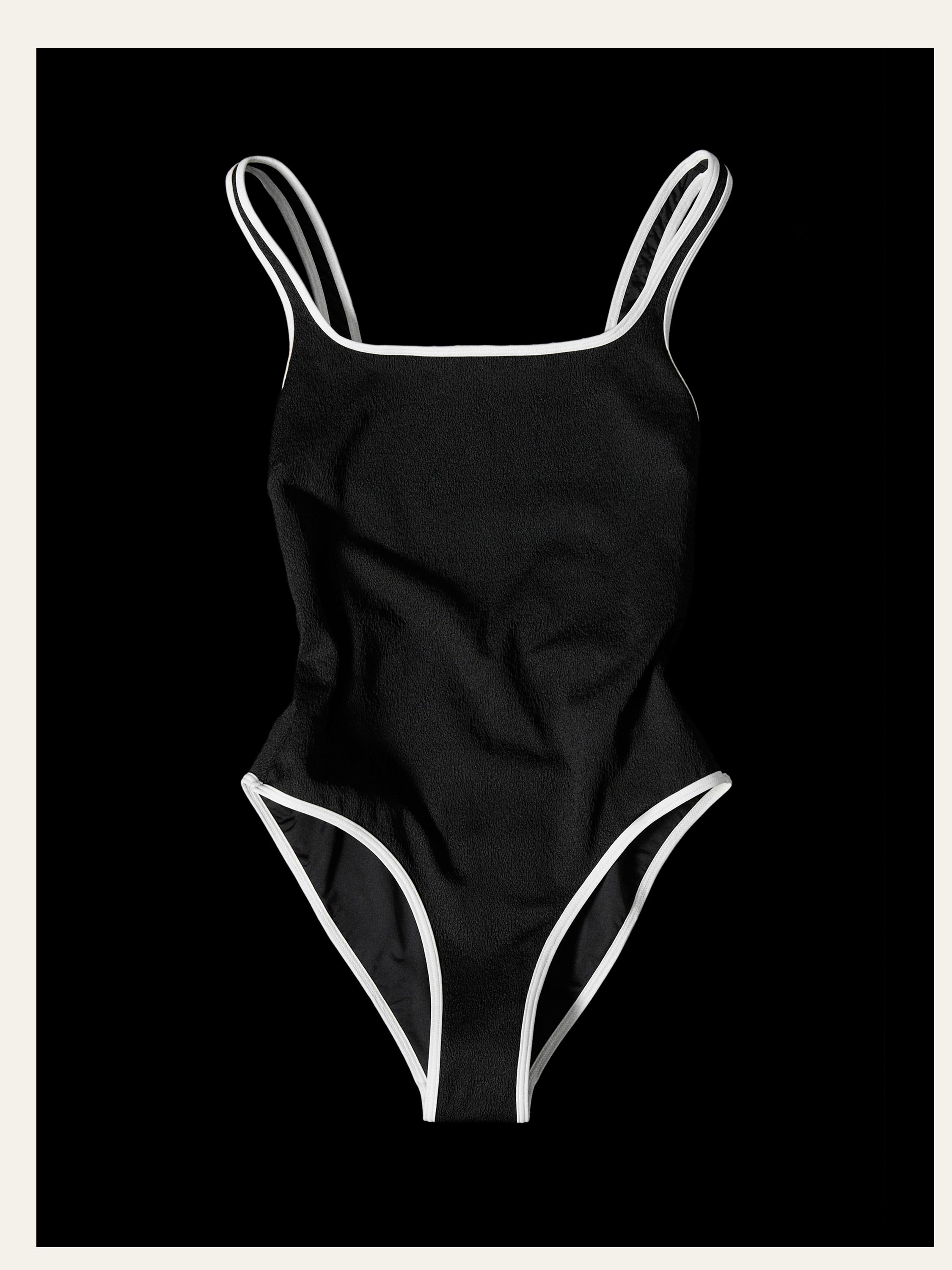 Contrast texture swimsuit — BLACK