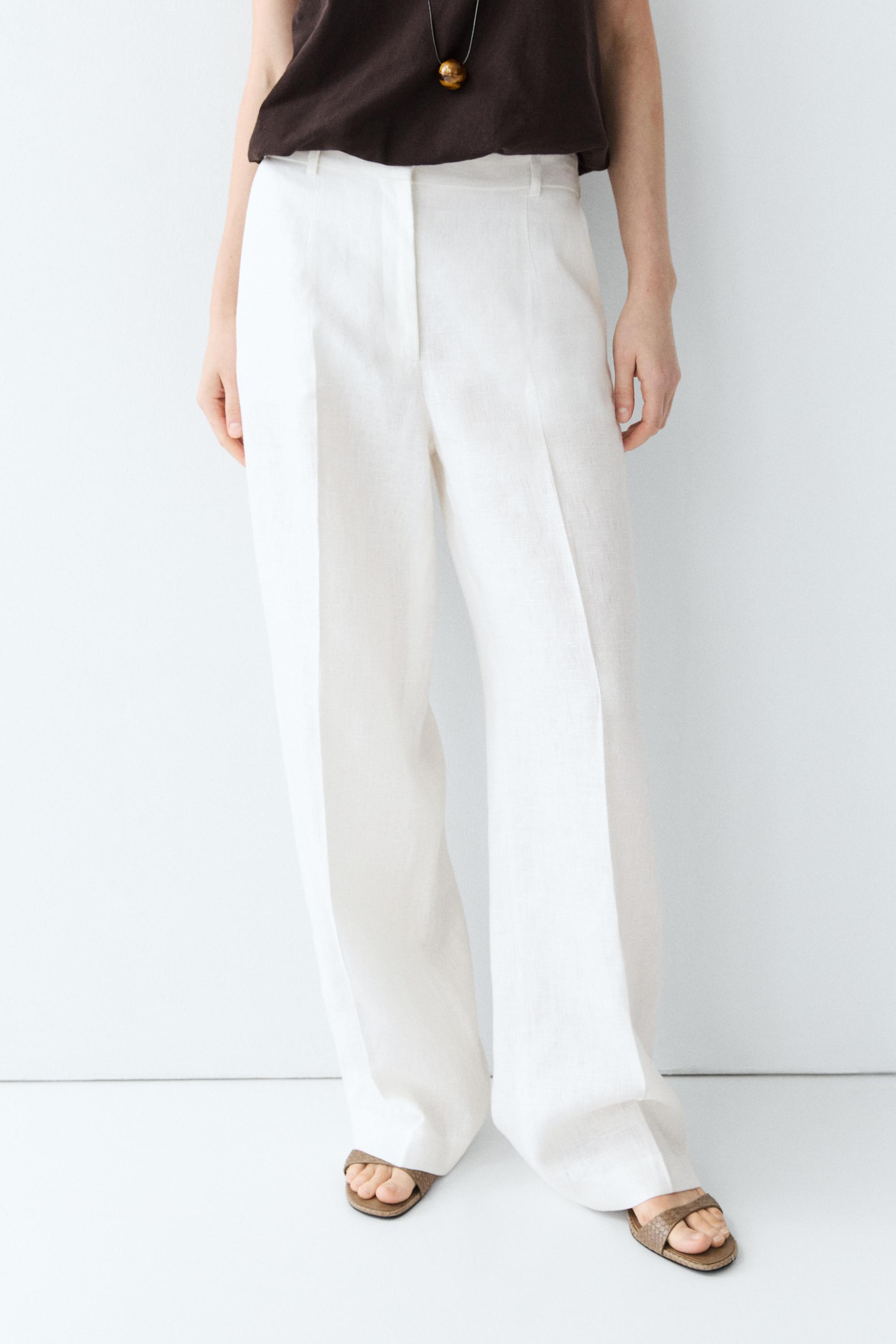 100% linen pants with darts — Off white