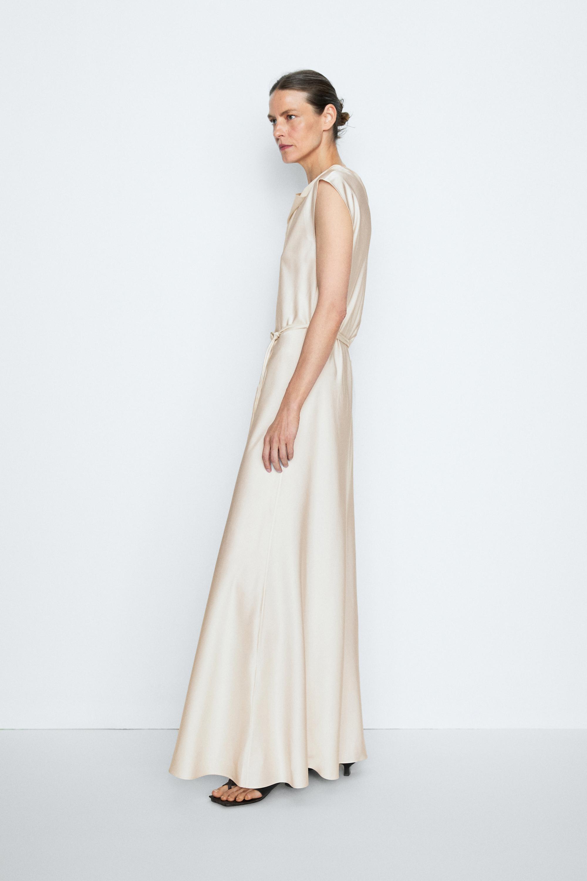Draped Neckline Flowing Dress - STUDIO — CREAM