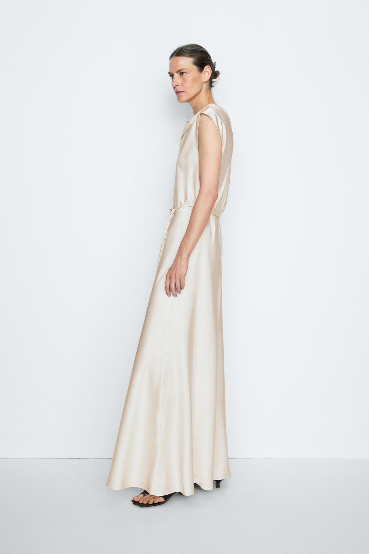 Draped Neckline Flowing Dress - STUDIO — CREAM