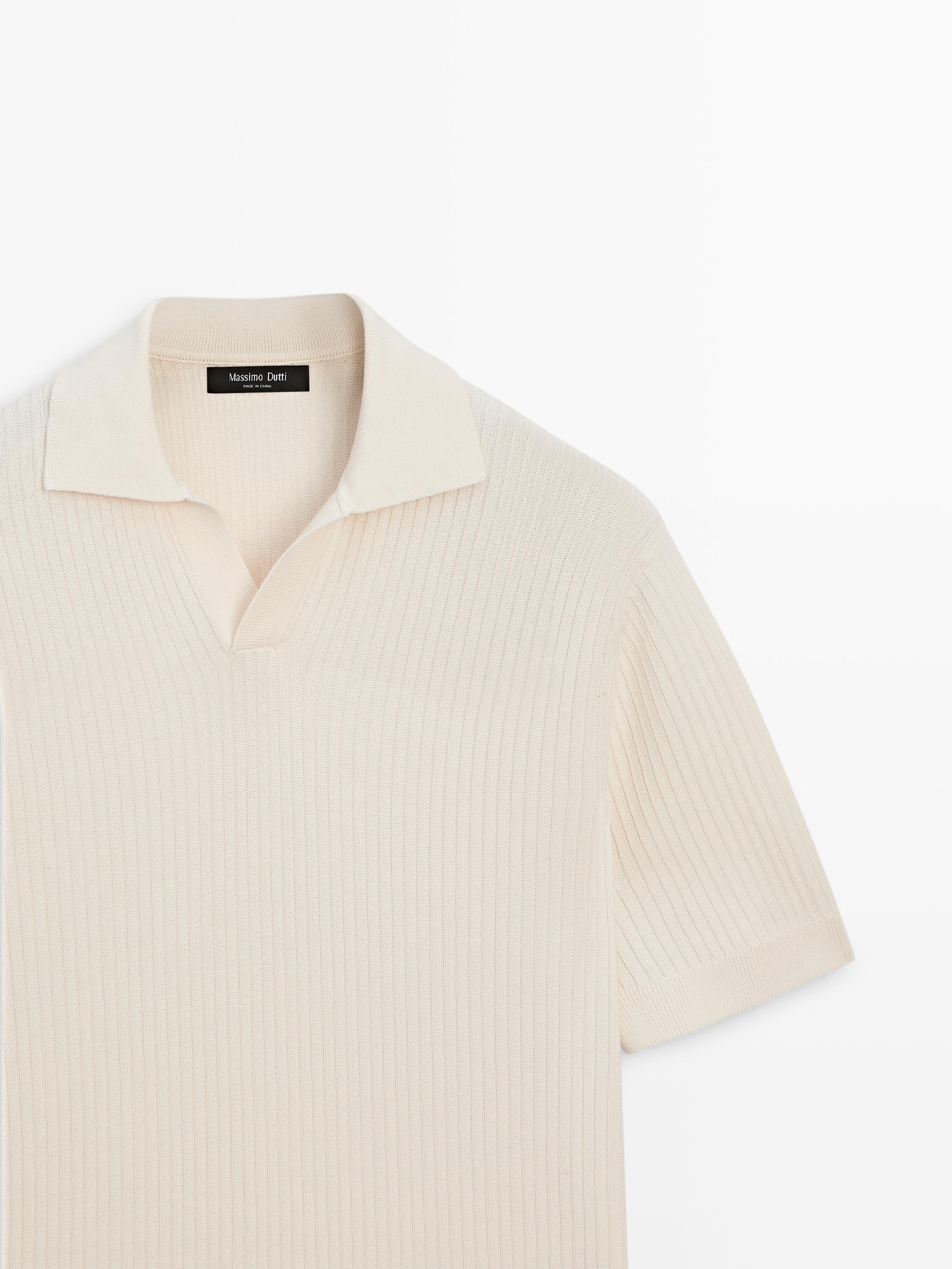 Regular fit cotton knit polo shirt — CREAM
