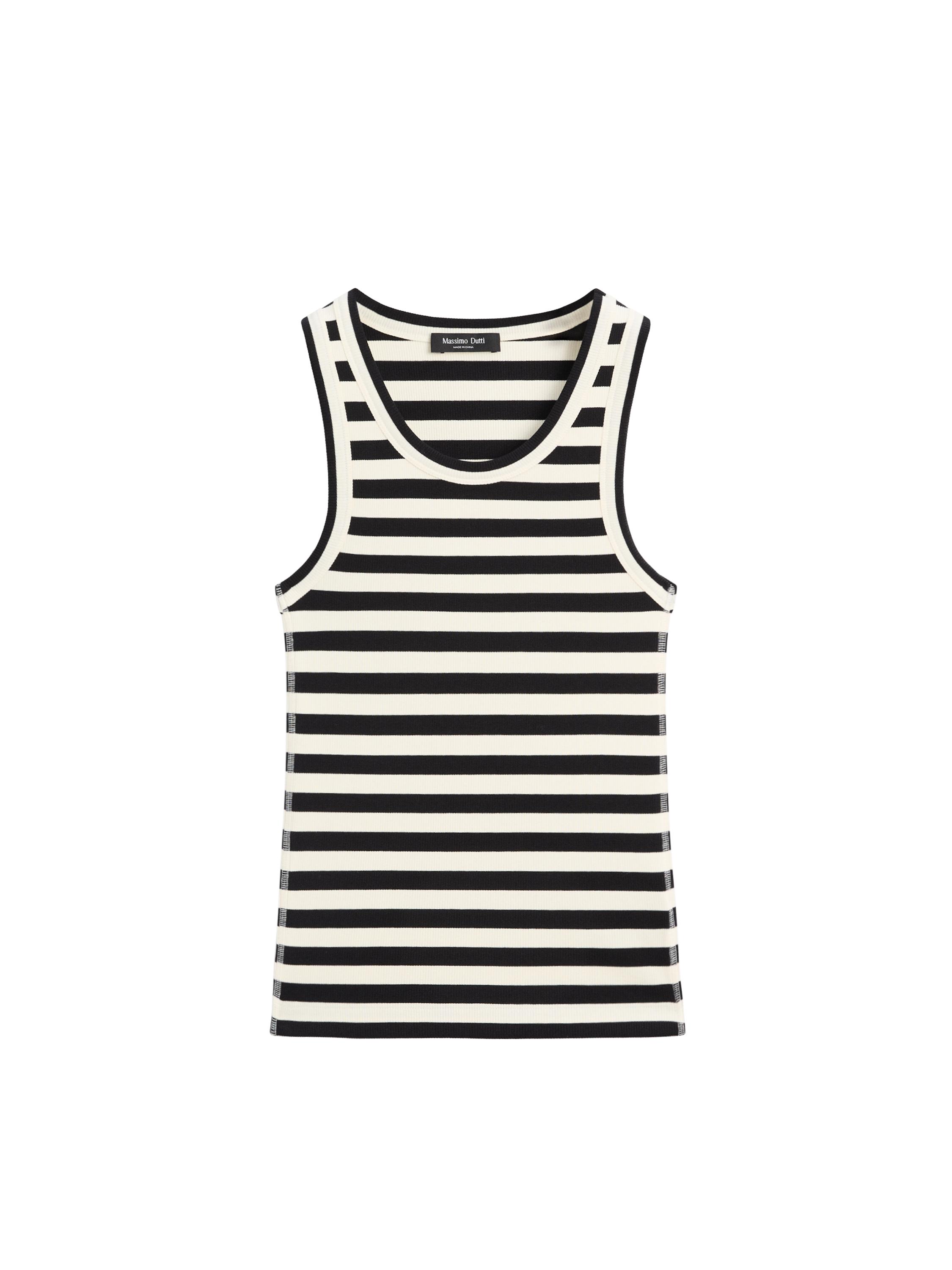 Sleeveless ribbed top with striped detail · Black · T-shirt