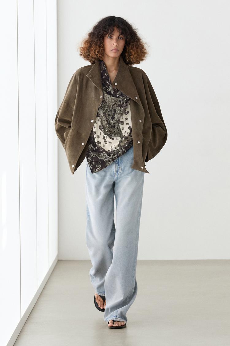 High neck suede jacket — KHAKI