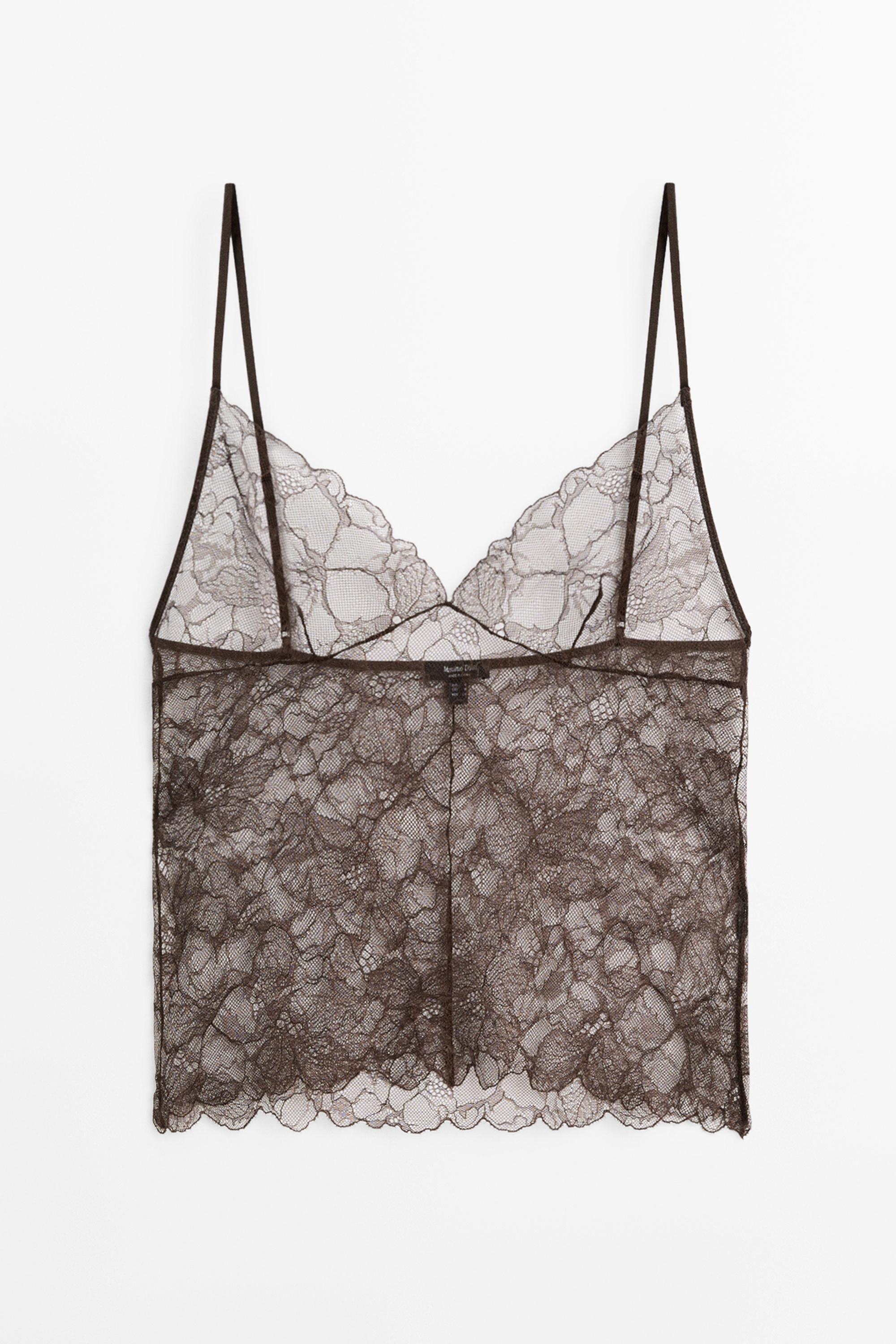 Transparent lace camisole top — BROWN