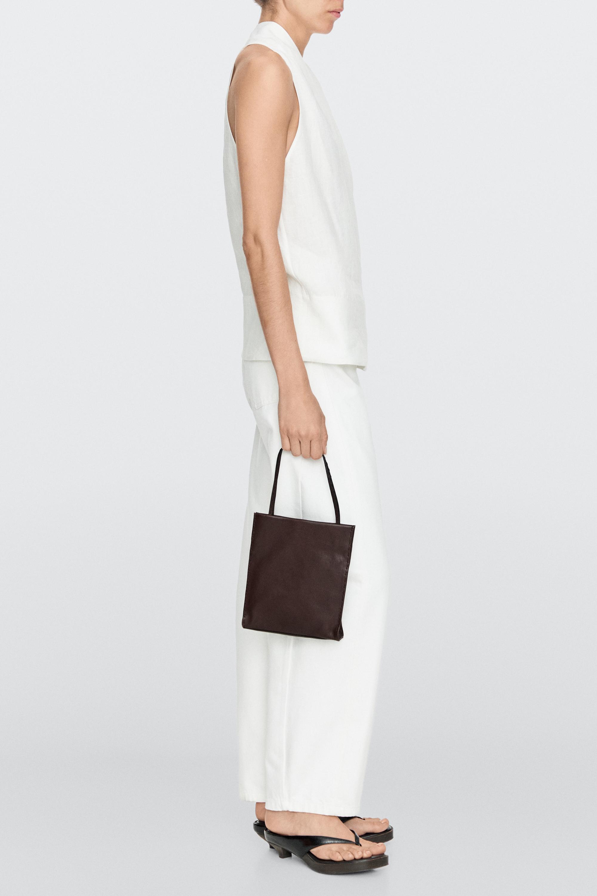 Nappa leather double compartment bag — BROWN