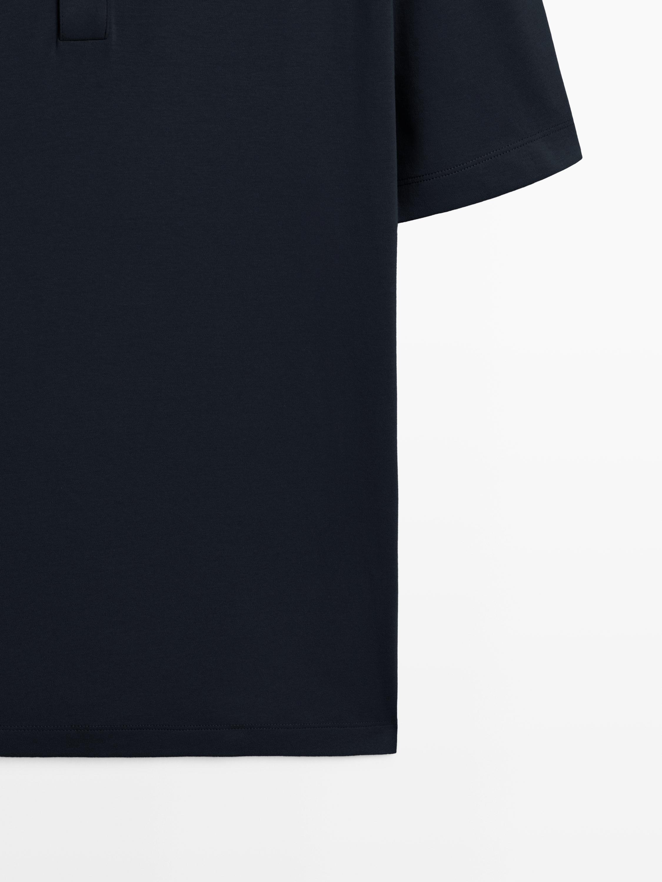 Short sleeve cotton polo shirt — NAVY BLUE