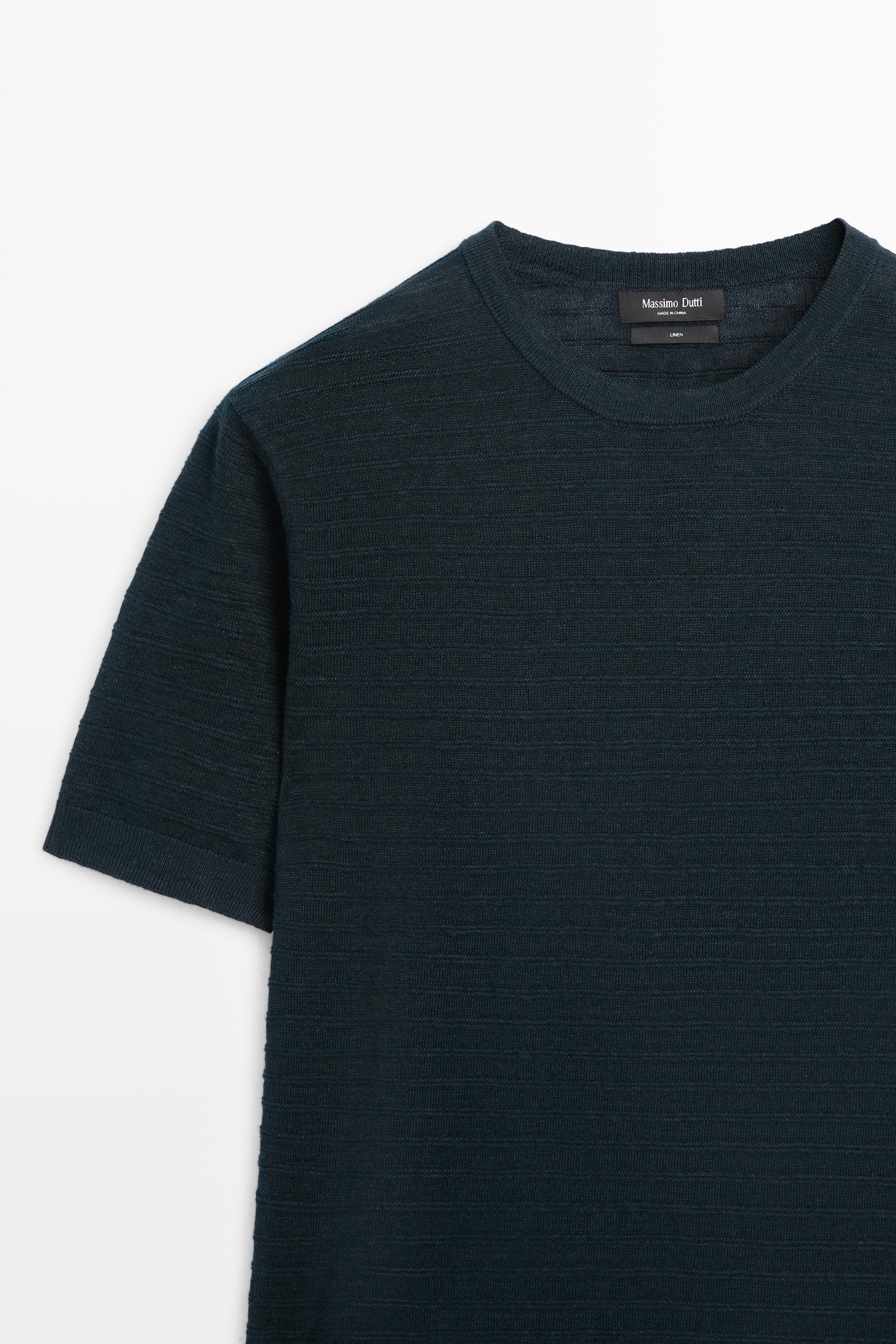 100% linen short sleeve knit sweater — NAVY BLUE