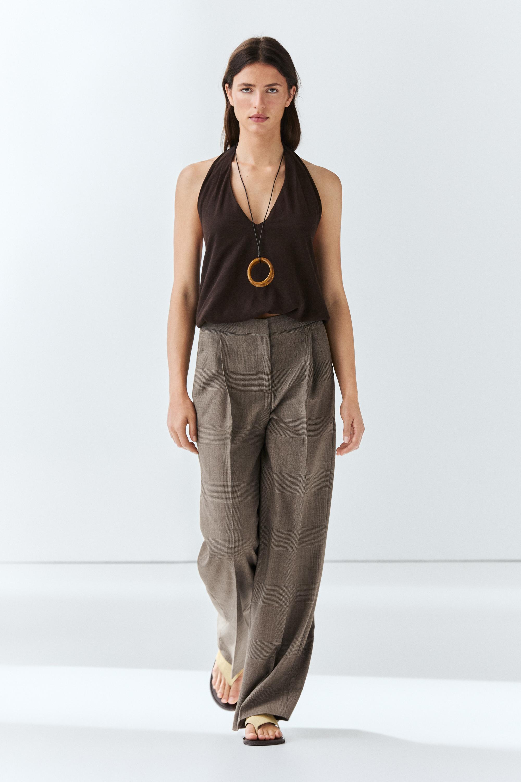 Check wool suit trousers — BEIGE