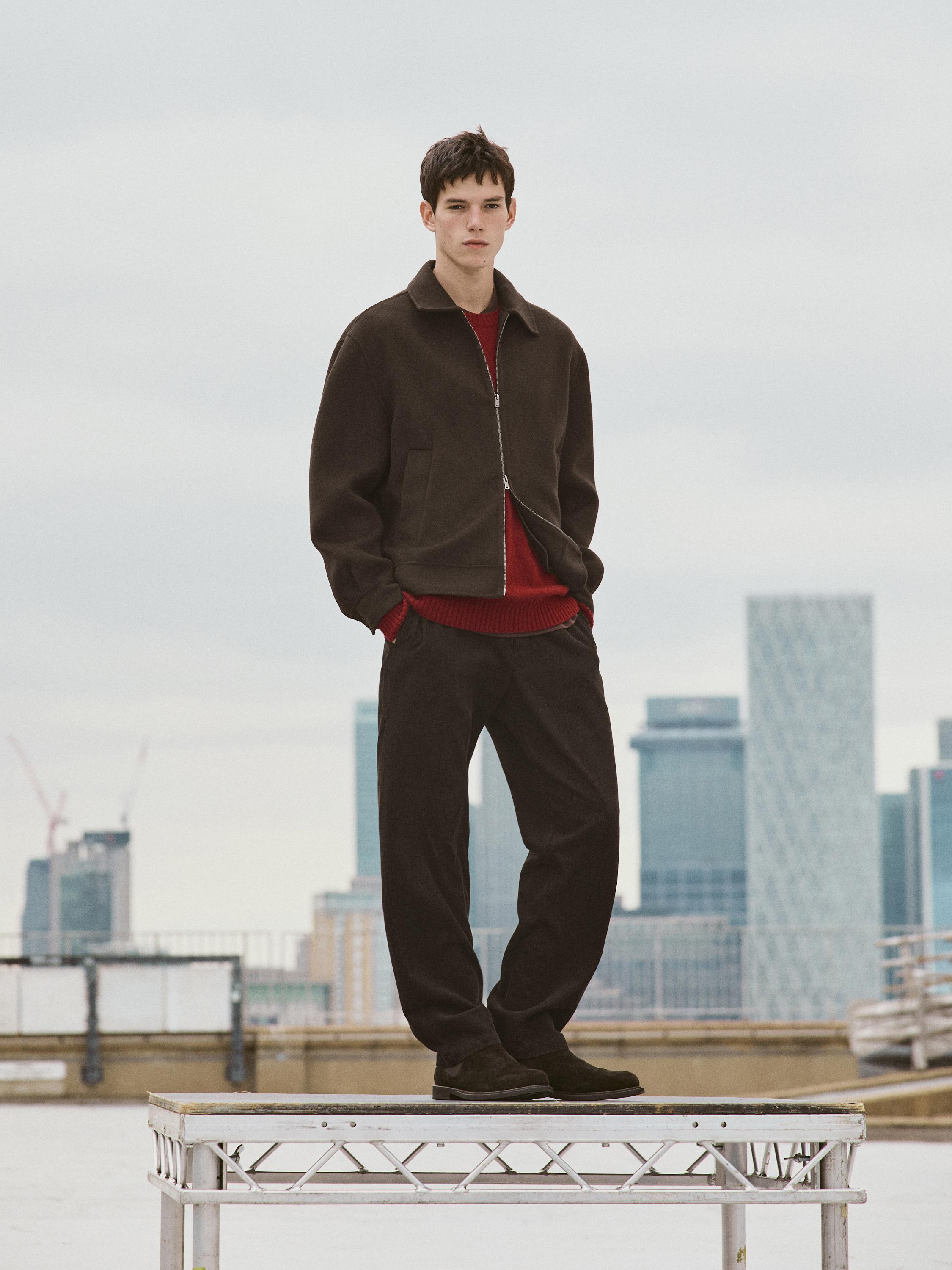 Wool blend jacket with zip detail