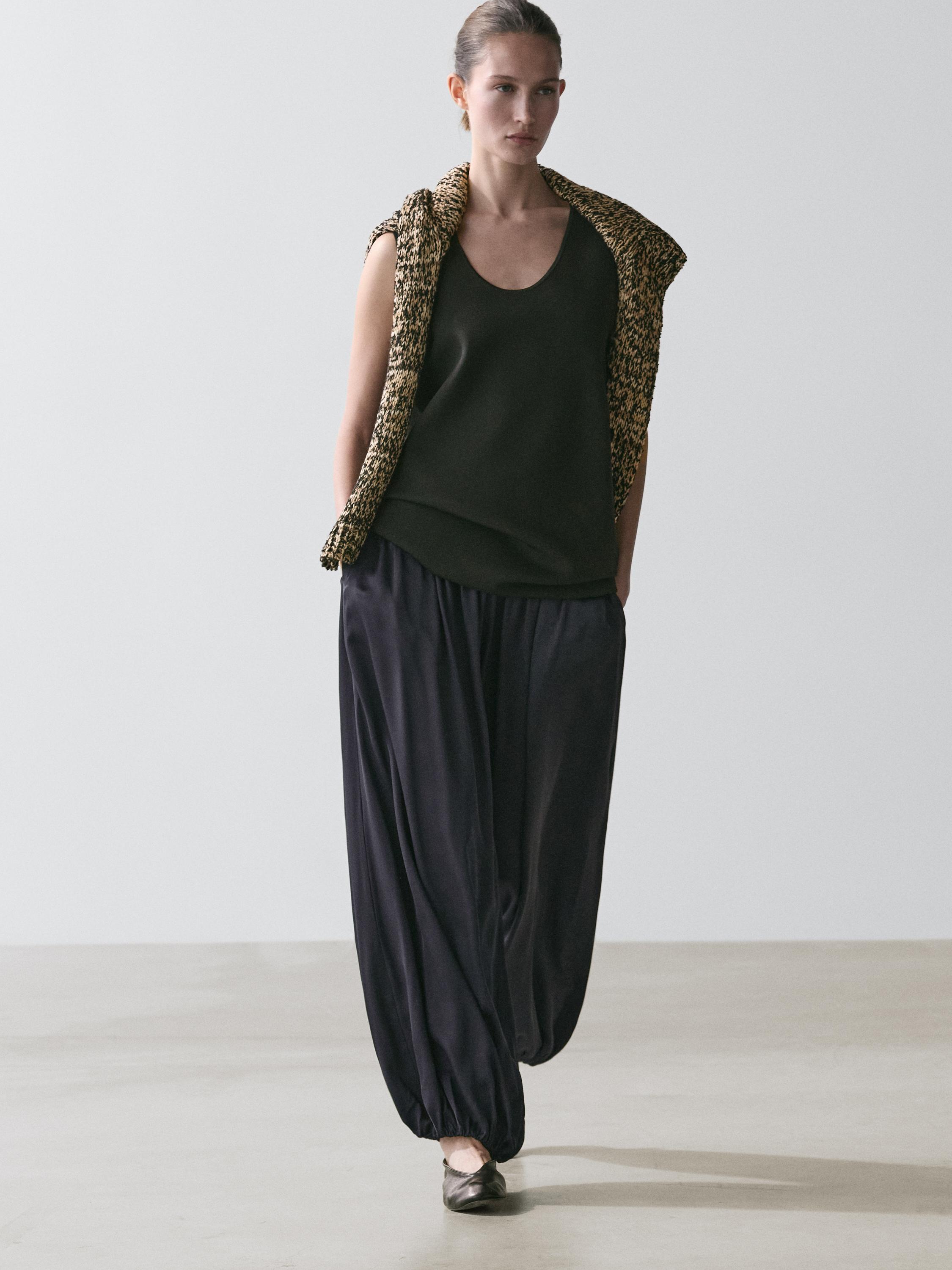 Balloon fit satin pants — Dark Blue