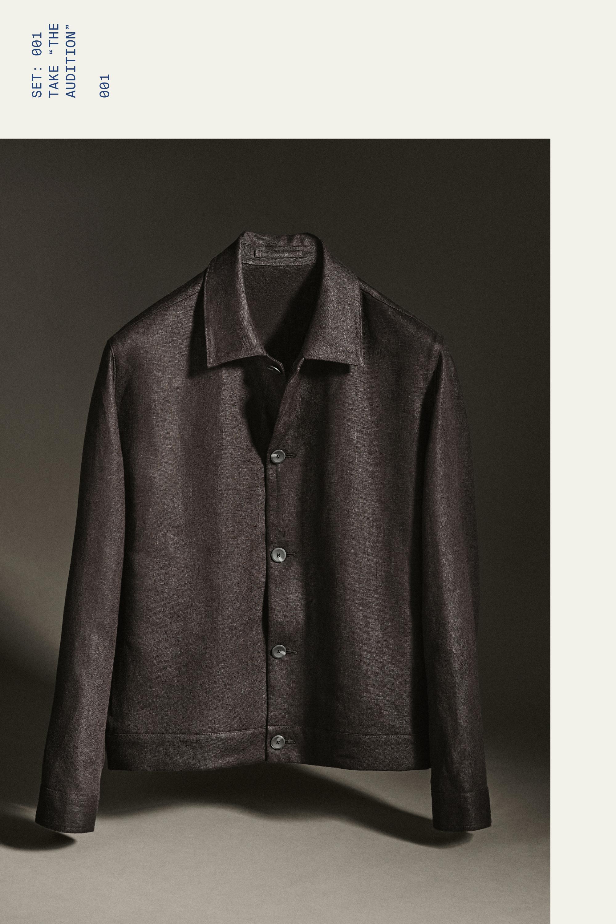 100% linen total look overshirt — BROWN